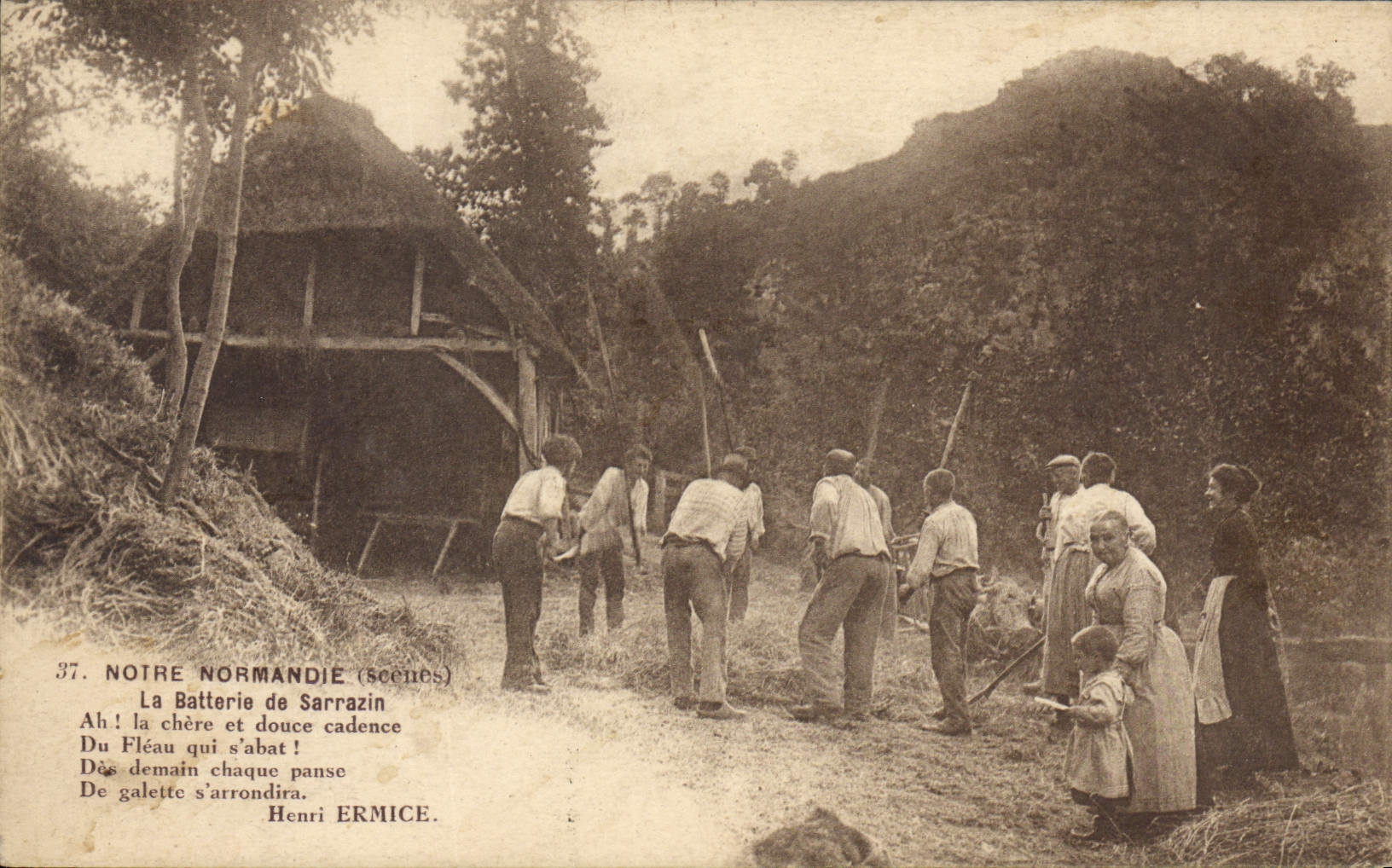 Folklore de Normandía de la POSTAL de la VENDIMIA la batería de Sarrazin
