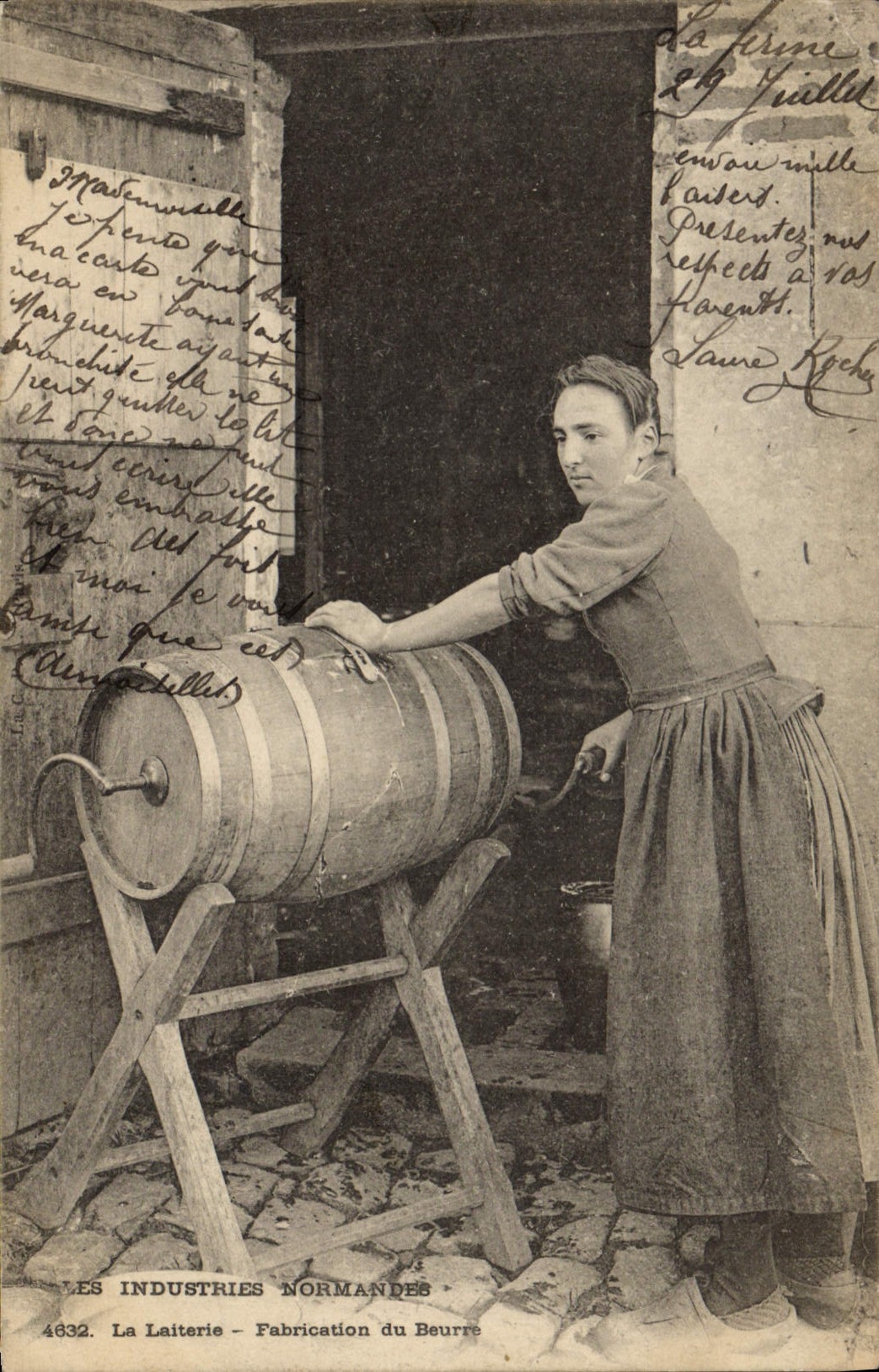 CPA Folklore Normandie La laiterie Fabrication de beurre TOP