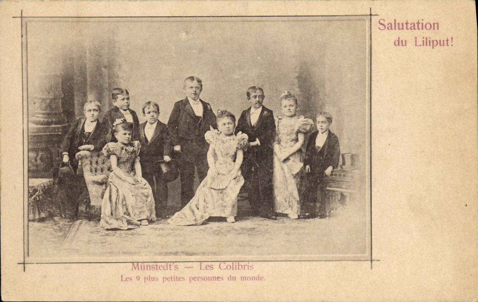 VINTAGE POSTCARD Dwarf Liliput Dwarves Hummingbirds