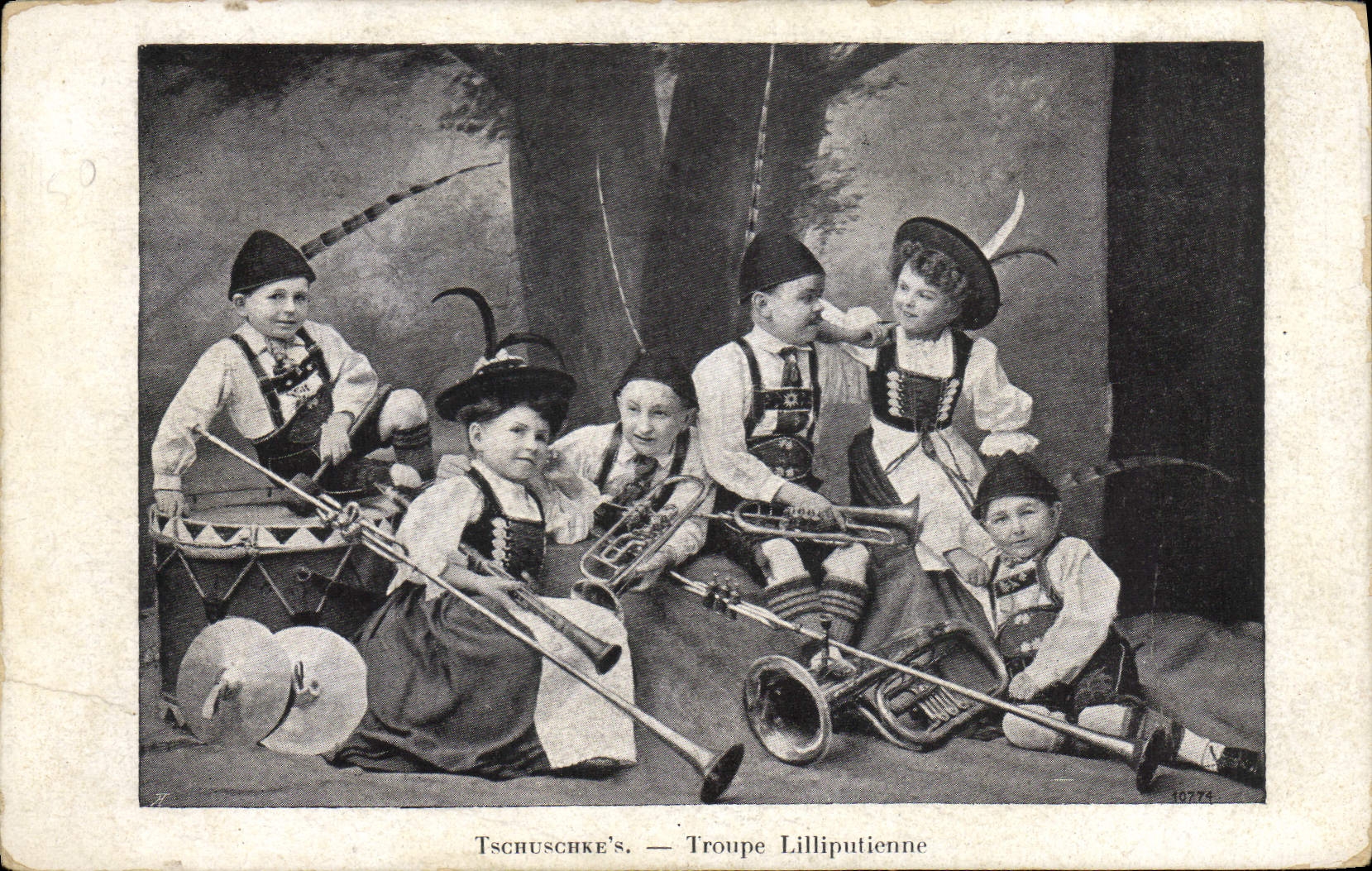 VINTAGE POSTCARD Dwarf Dwarves Tschuschke' S Troop Lilliputian
