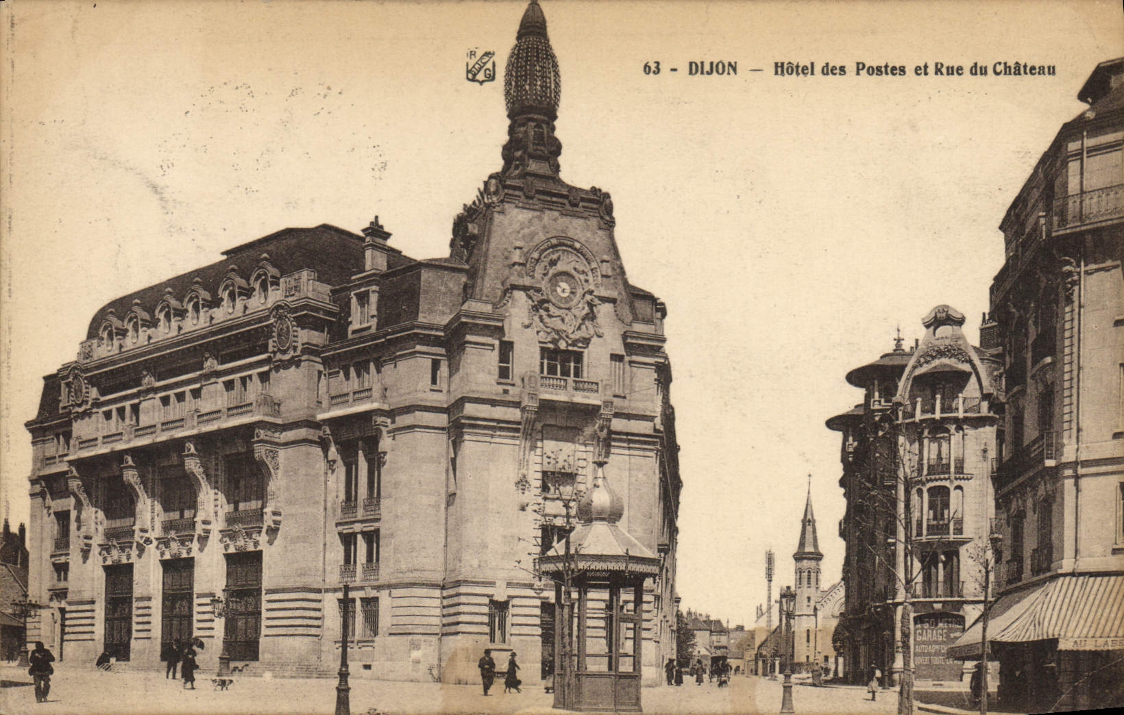 CPA Poste Dijon Hotel des Postes et Rue du chateau