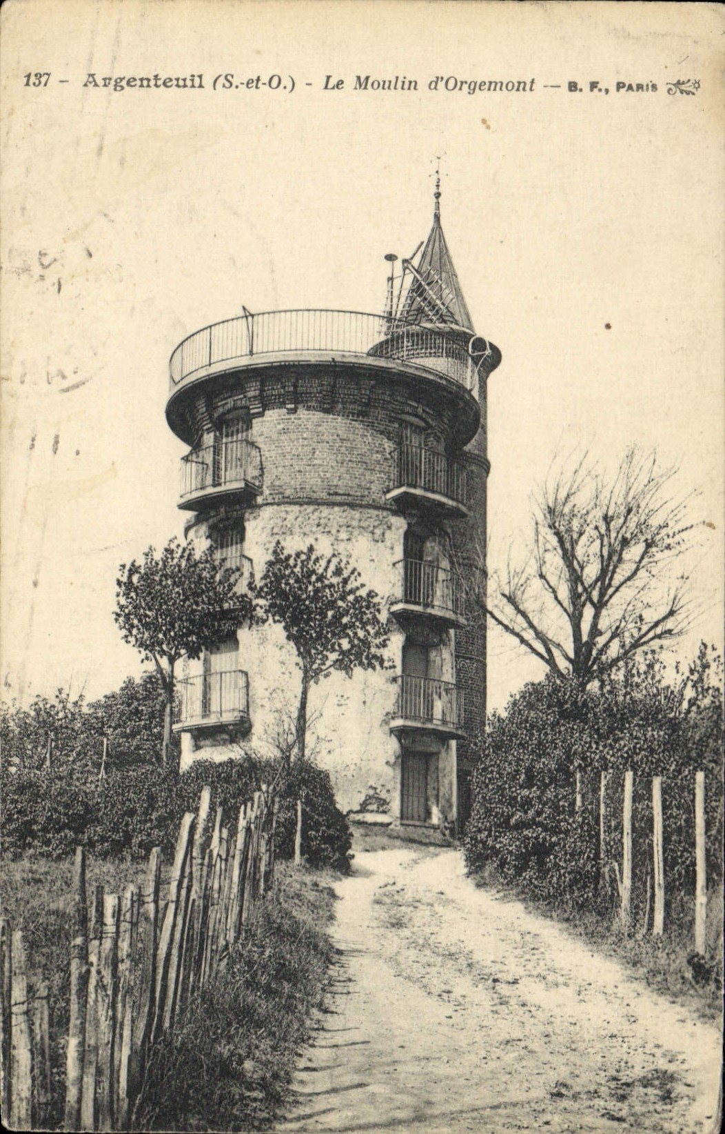Molino de viento de Argenteuil de la POSTAL de la VENDIMIA el molino de Orgemont