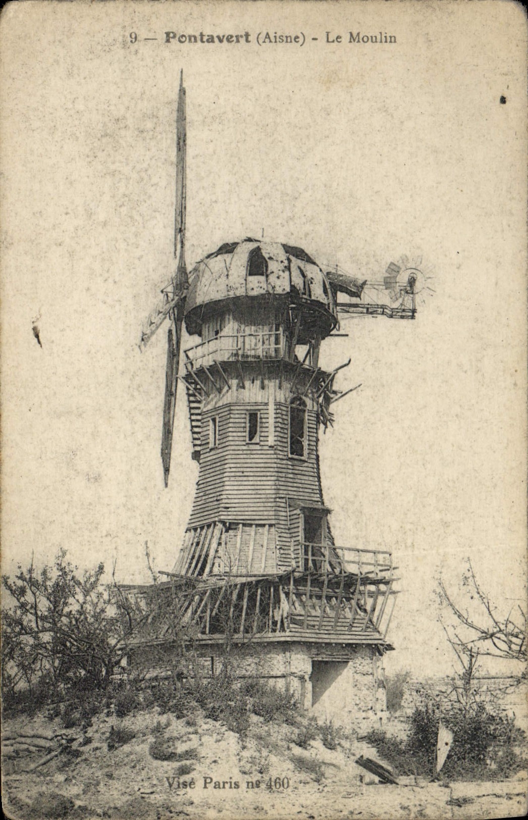 VINTAGE POSTCARD Pontavert Windmill
