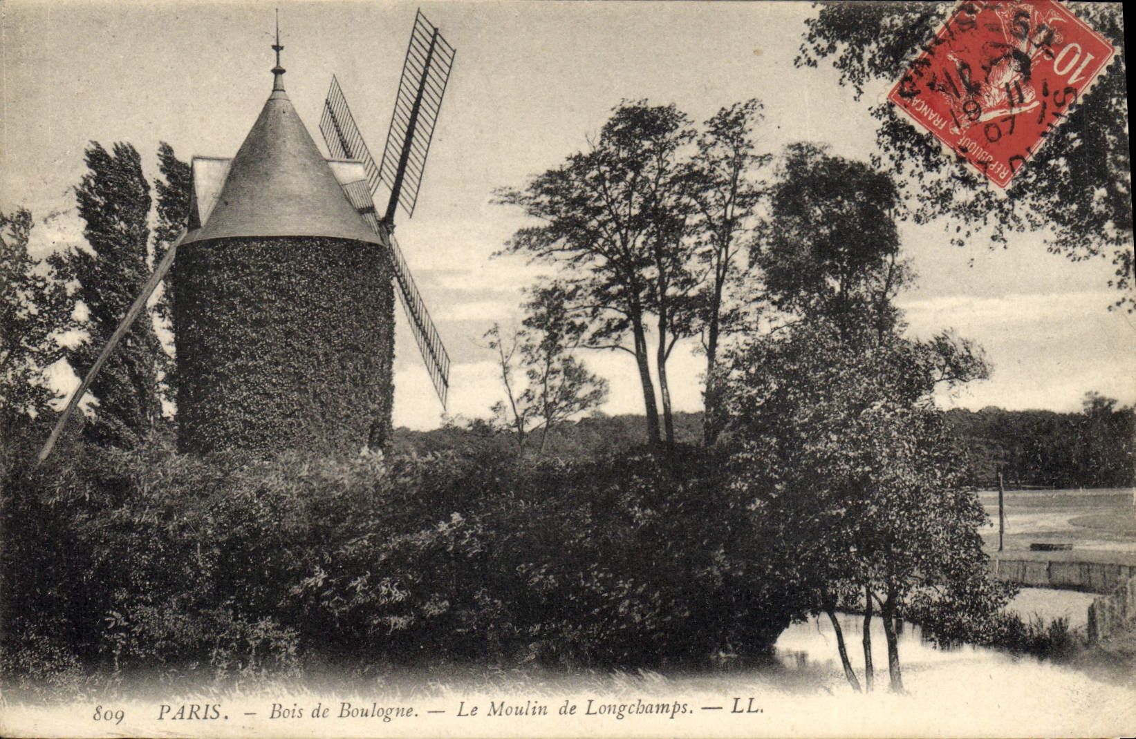 VINTAGE POSTCARD Windmill Paris Bois de Boulogne the mill of Longchamps