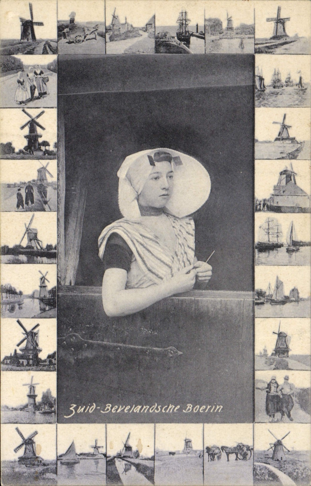 VINTAGE POSTCARD Windmill Zuid Bevelandsche Boerin Folklore