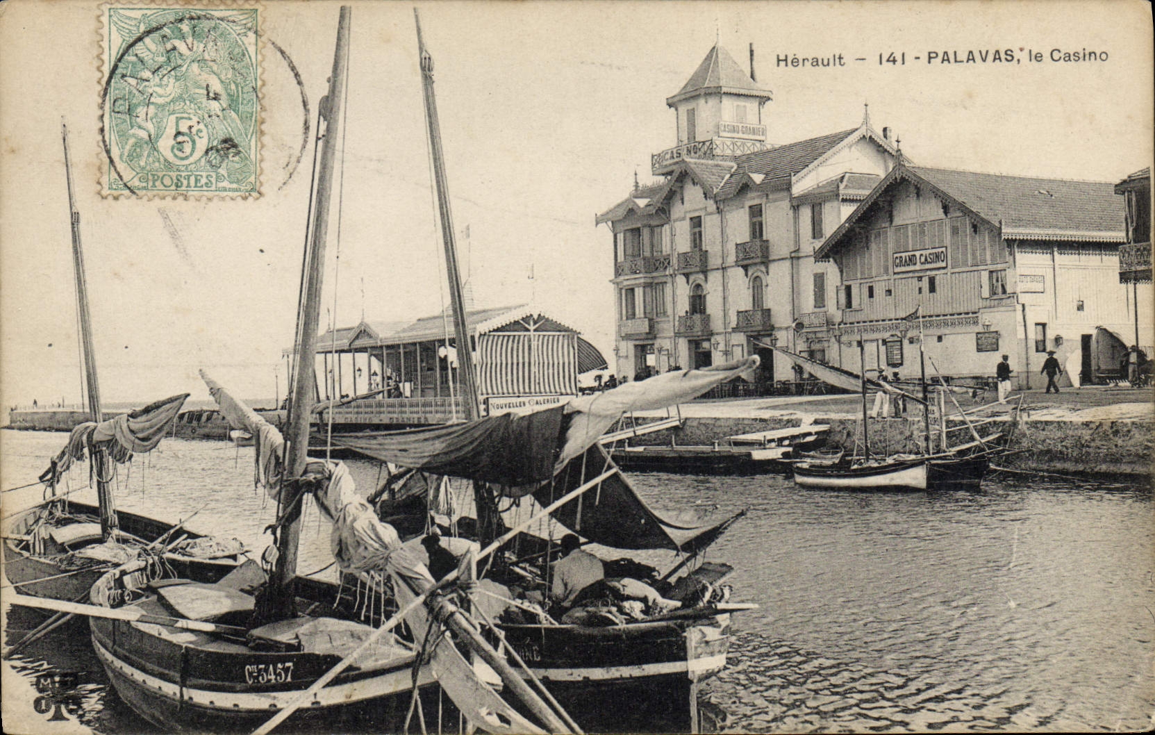 Recipiente Palavas de la POSTAL de la VENDIMIA que pesca el casino