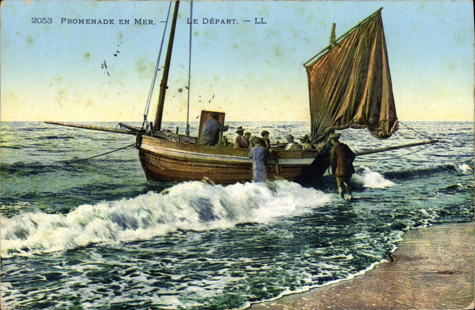 Caminata del barco pesquero de la POSTAL de la VENDIMIA en el mar la salida
