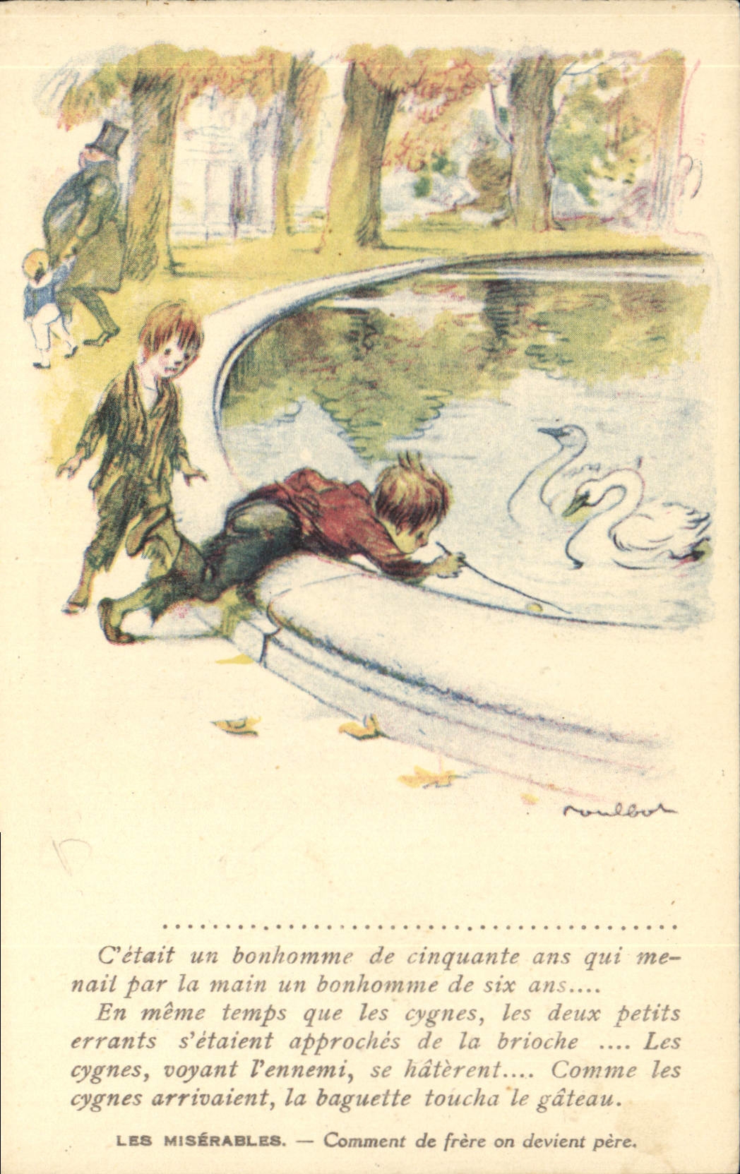 CPA Fantaisie Illustrateur Poulbot Victor Hugo Les miserables Cygne