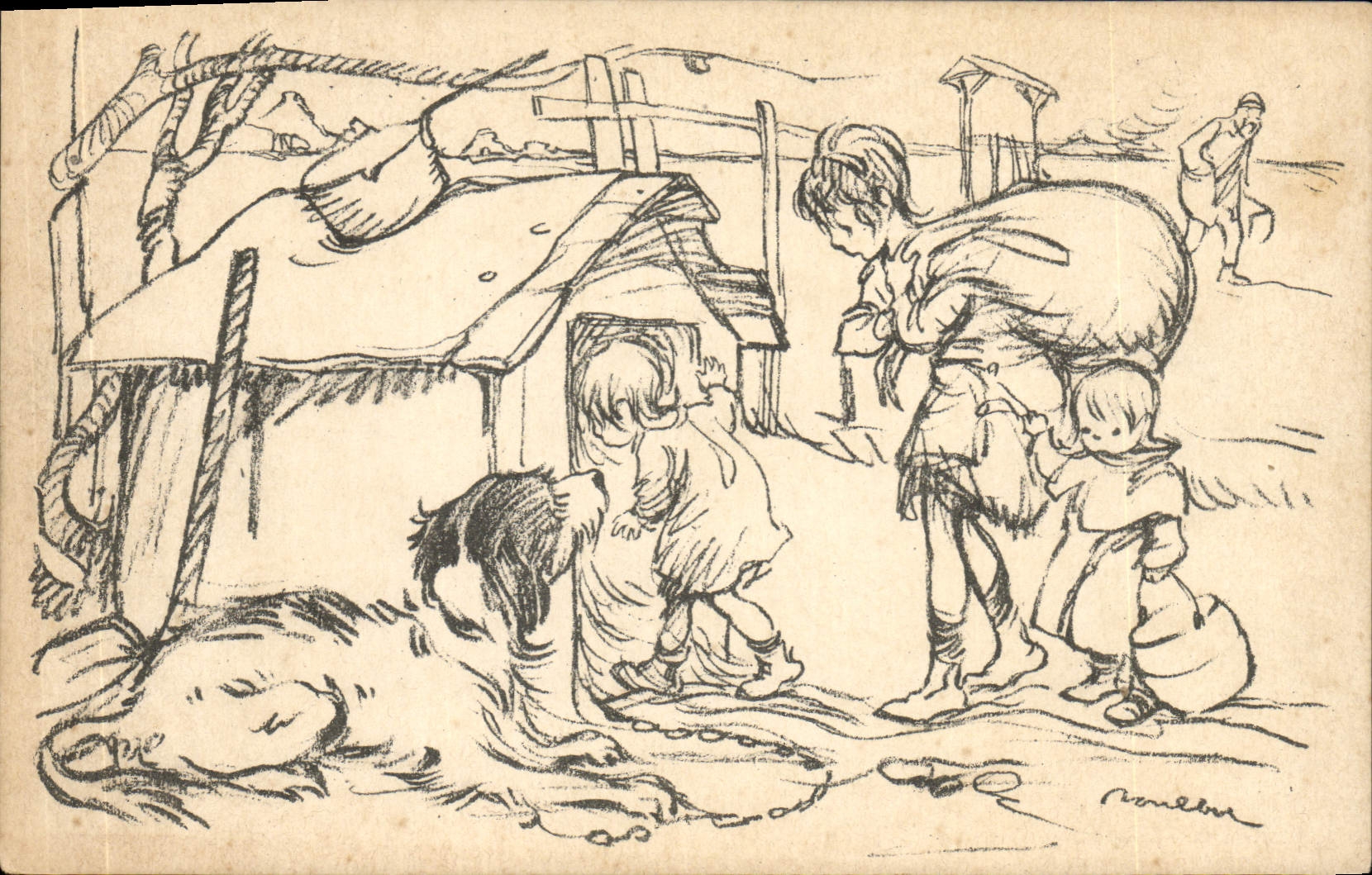 CPA Fantaisie Illustrateur Poulbot Chien