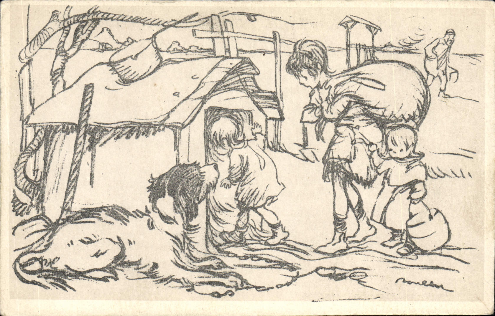 CPA Fantaisie Illustrateur Poulbot Chien