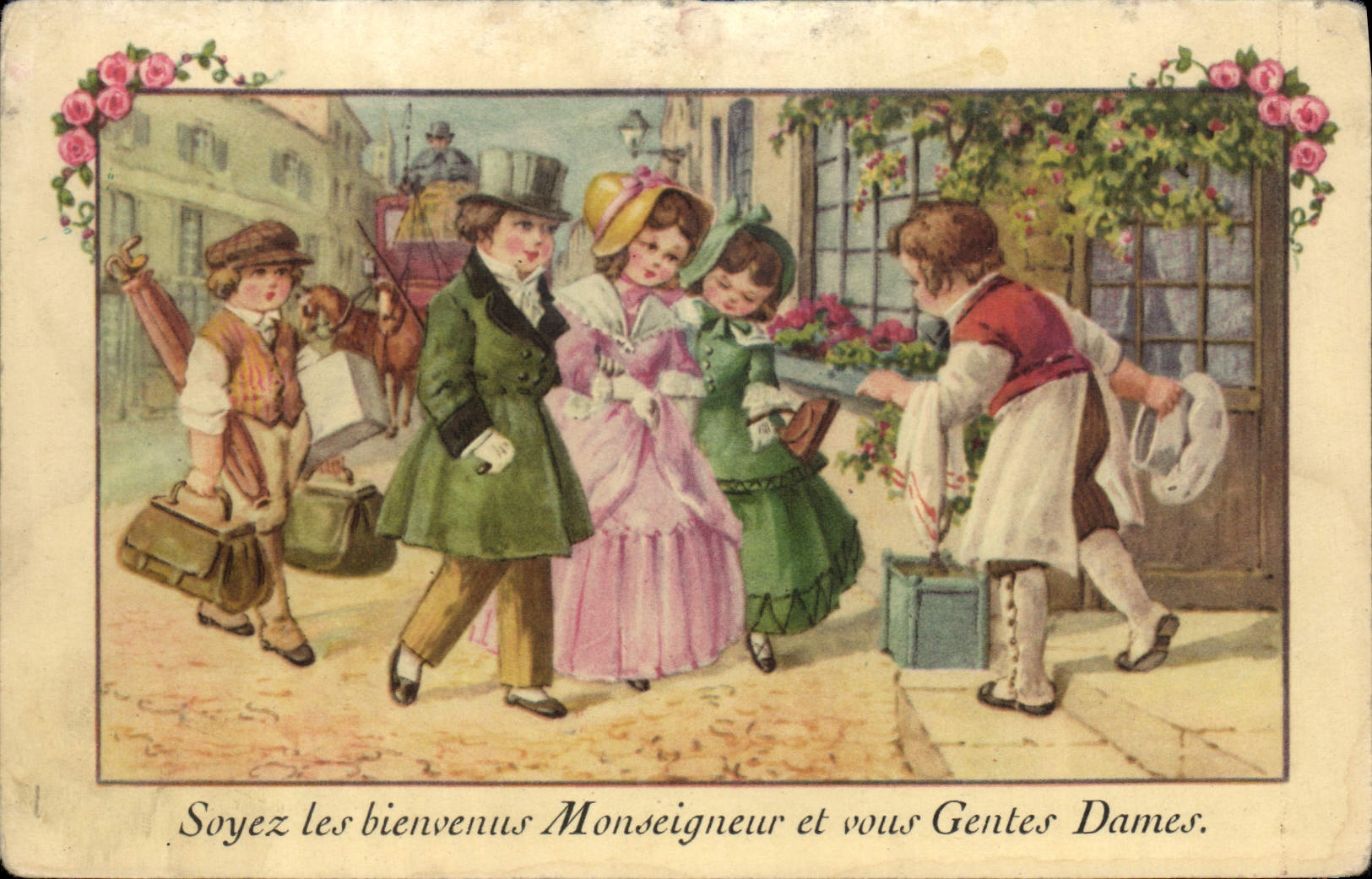 VINTAGE POSTCARD Fantaisie Illustrator Be welcome Monseigneur and you Gentes Dames