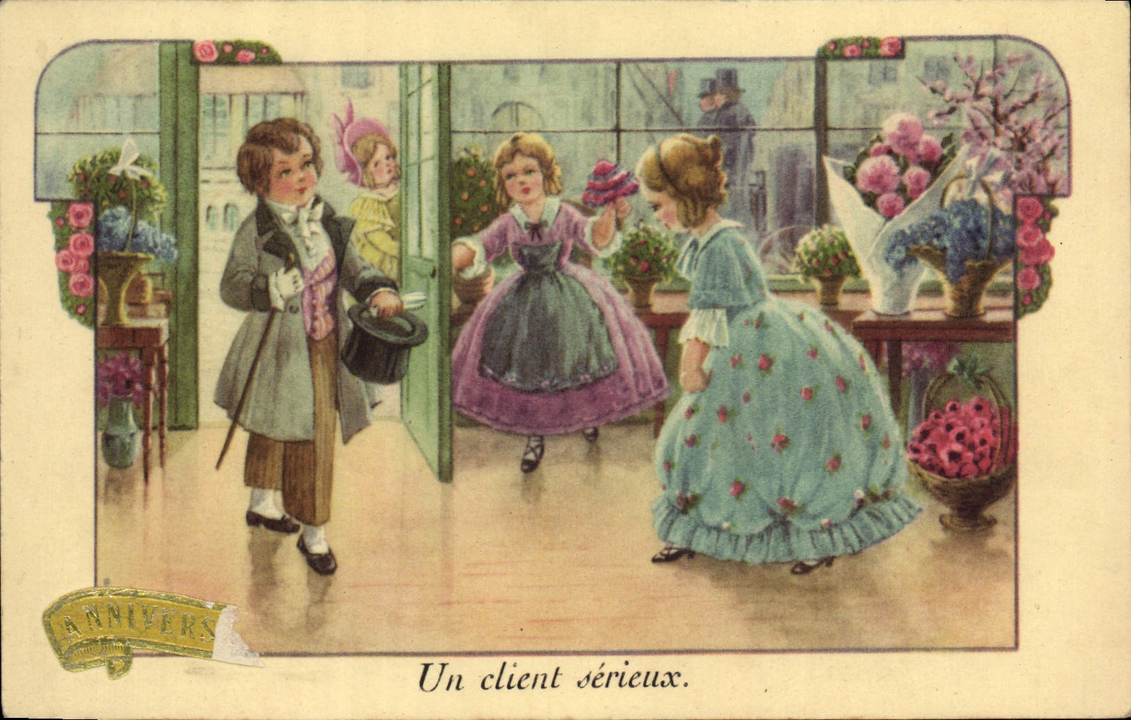 VINTAGE POSTCARD Fantasy Illustrator a serious customer