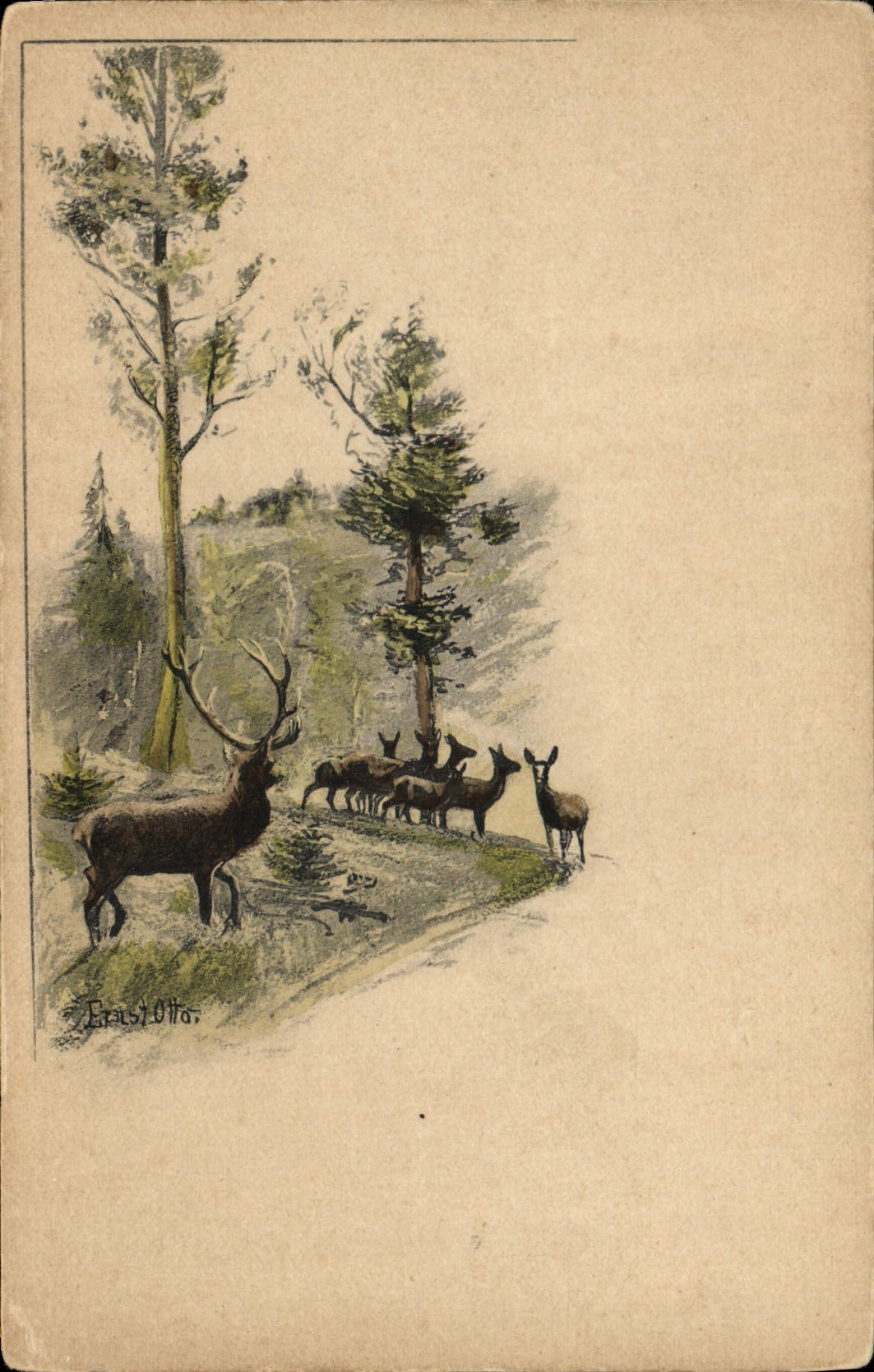 VINTAGE POSTCARD Fantasy Illustrator Hind Stag