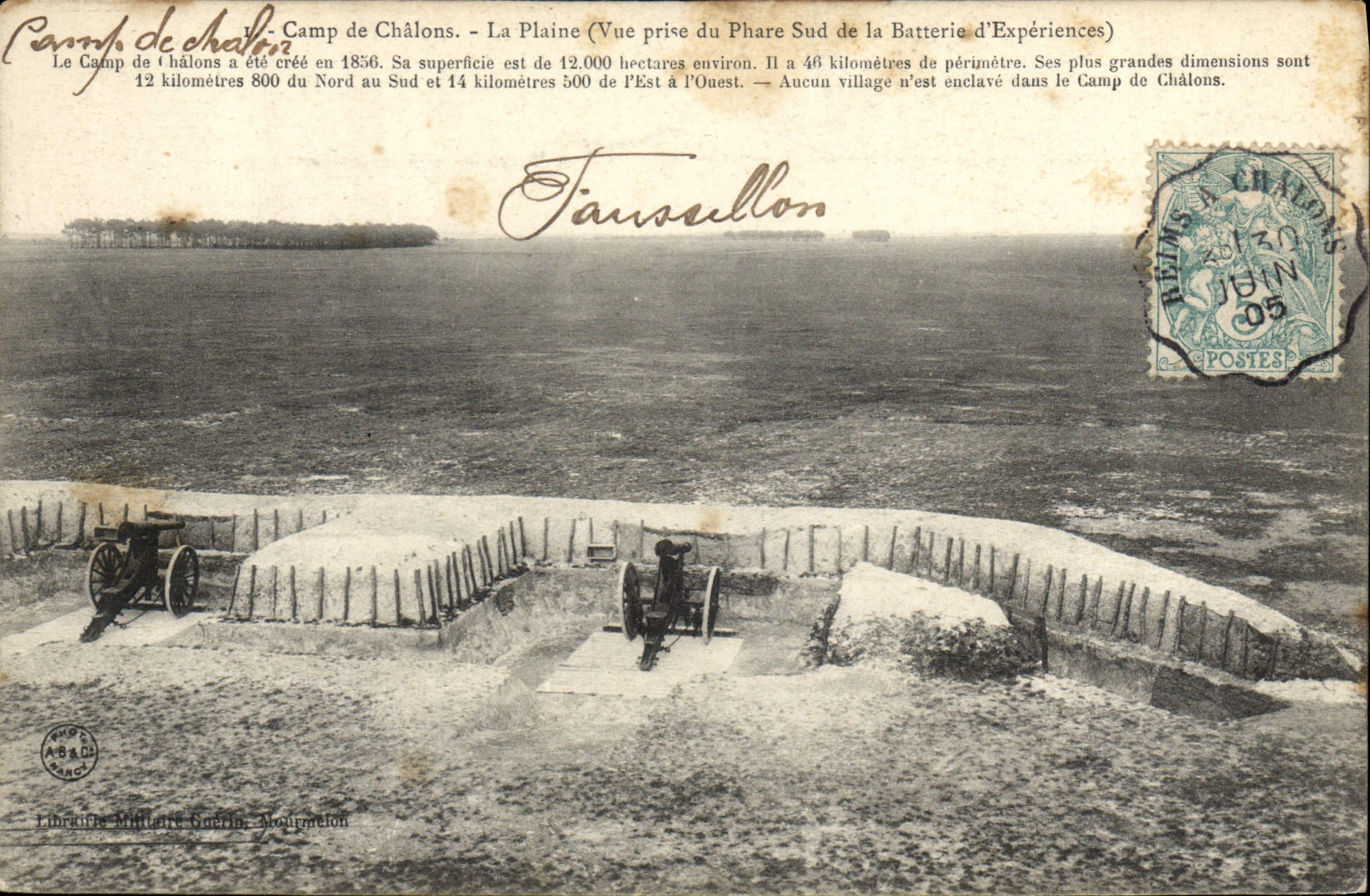 VINTAGE POSTCARD Fantasy Militaria Camp of Trawl-nets the plain Seen from of the Southern Lighthouse of the battery of experiments