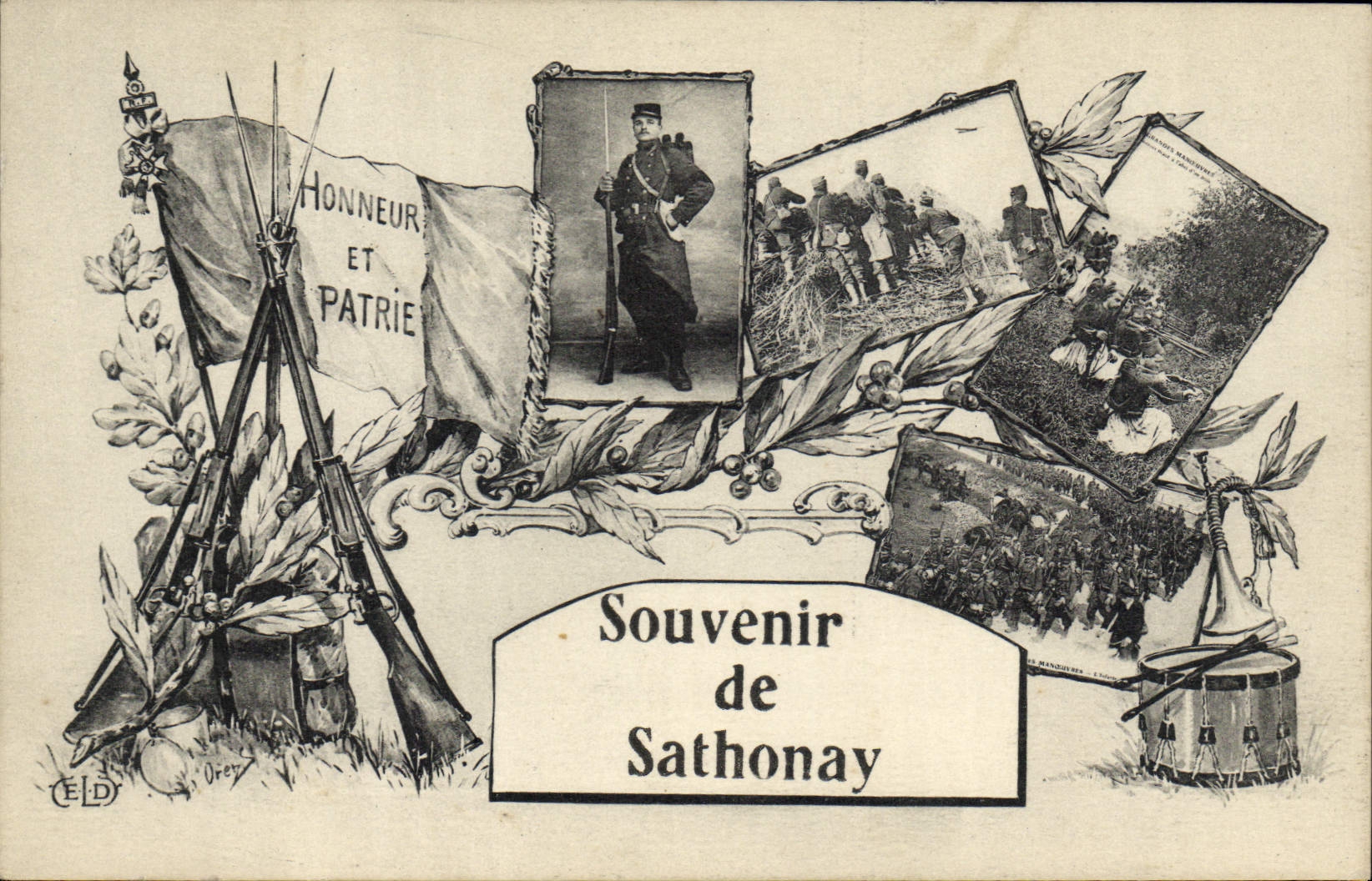 CPA Fantaisie Militaria Souvenir de Sathonay 