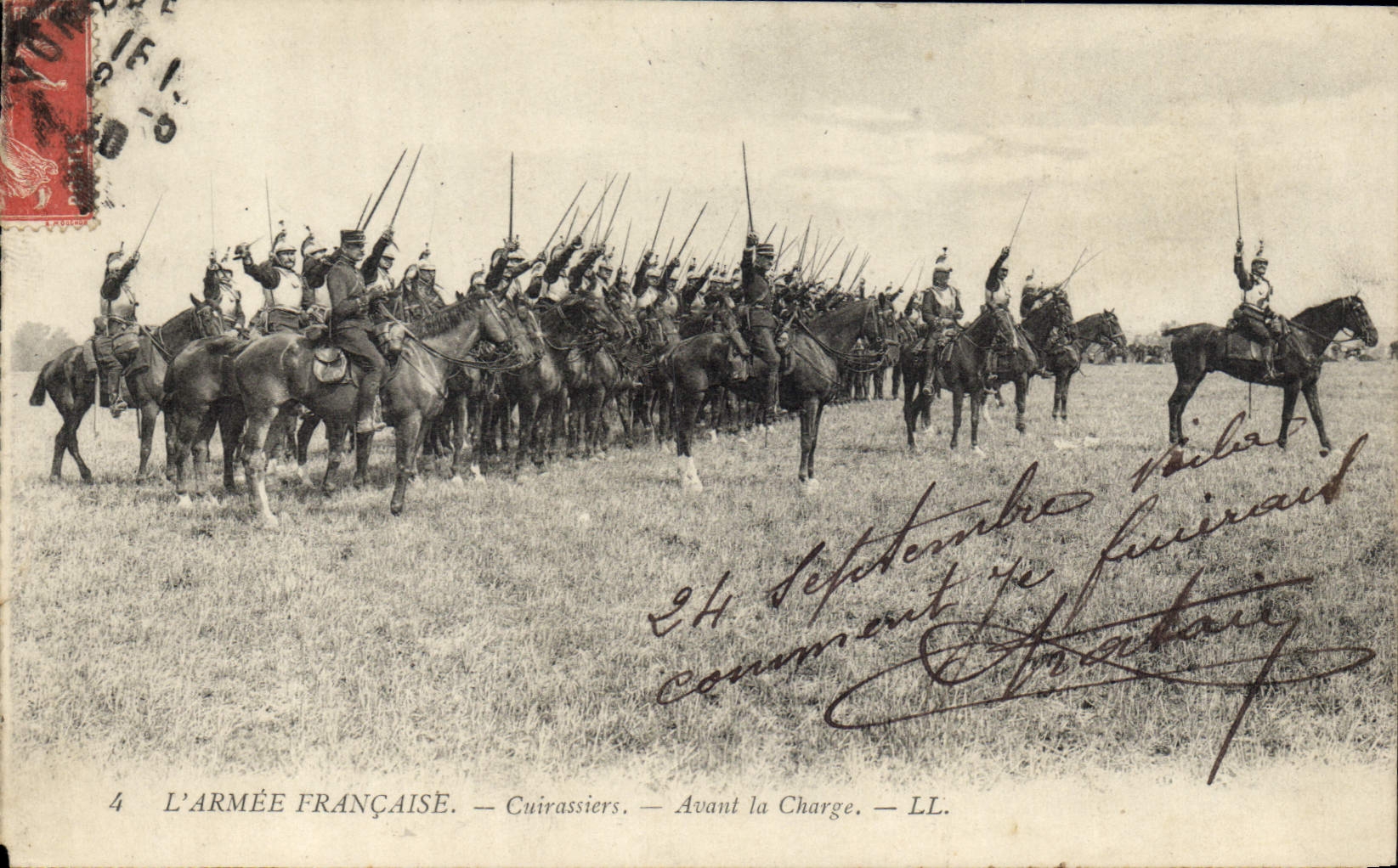 VINTAGE POSTCARD Fantasy Militaria Cuirassiers Before the load