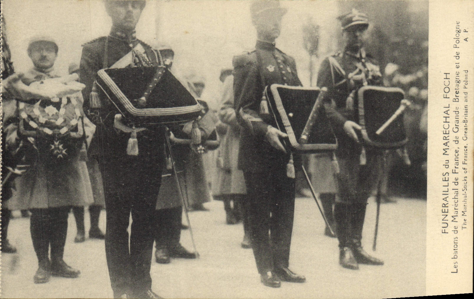 VINTAGE POSTCARD Fantasy Militaria Funeral of the Foch Marshal sticks of Marshal of France of the United Kingdom and Poland