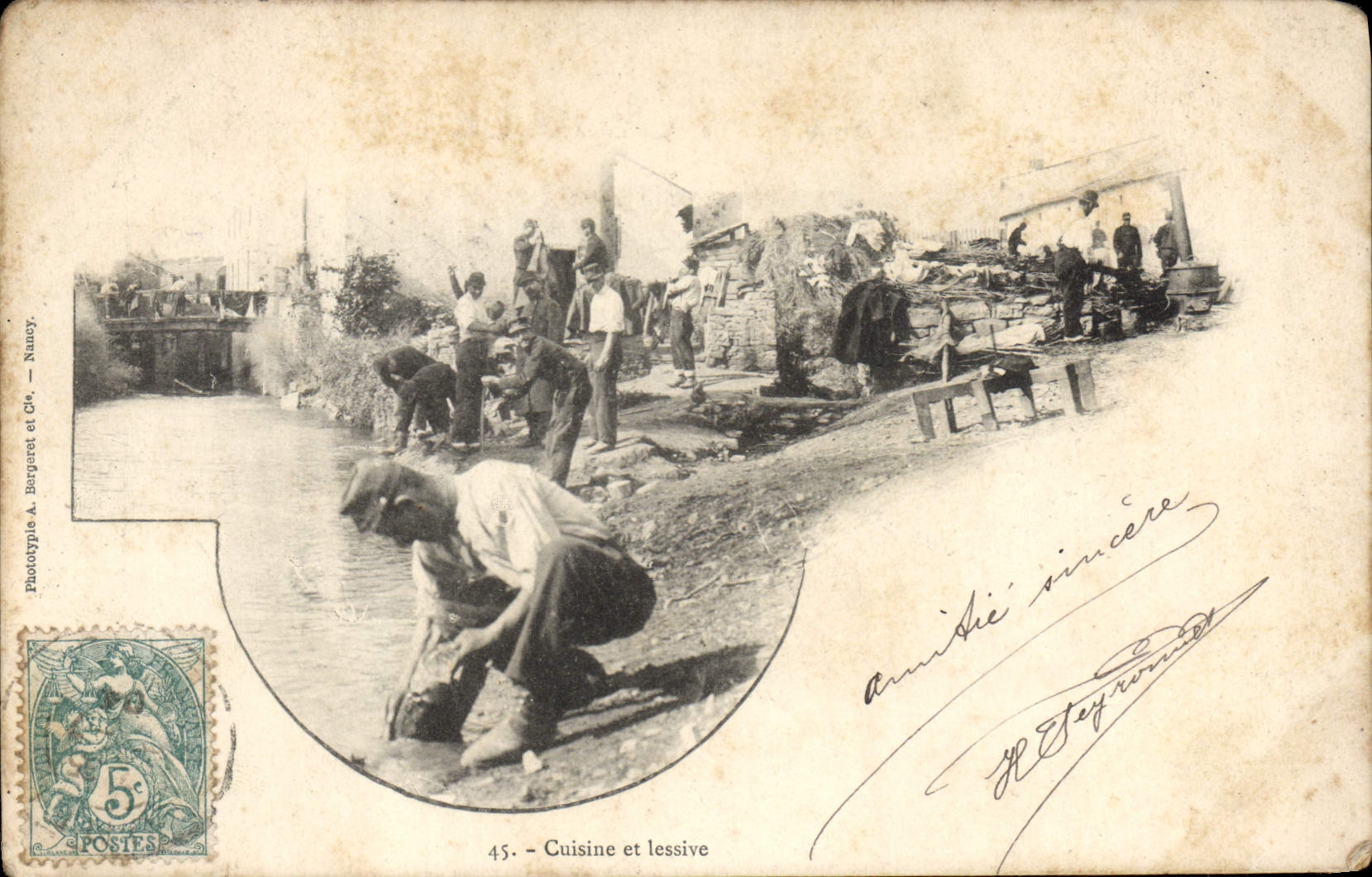 CPA Fantaisie Militaria Cuisine et lessive