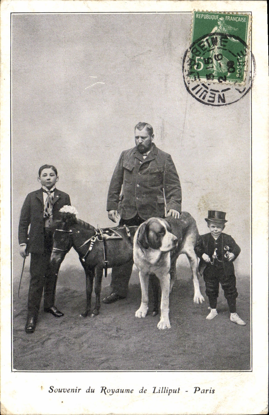 VINTAGE POSTCARD Dwarf Dwarves Souvenir of the Kingdom of Lilliput Paris Dog pony