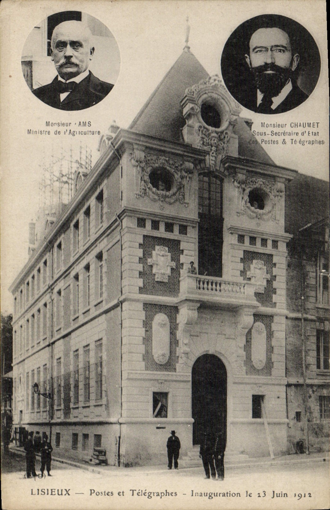 Estaciones de Lisieux de la estación de la POSTAL de la VENDIMIA y AMS Chaumet de la inauguración de Telegraphes