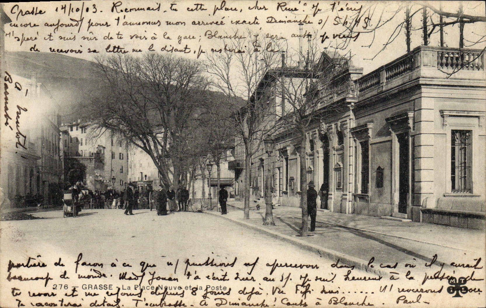 CPA Poste Grasse La place neuve et la poste