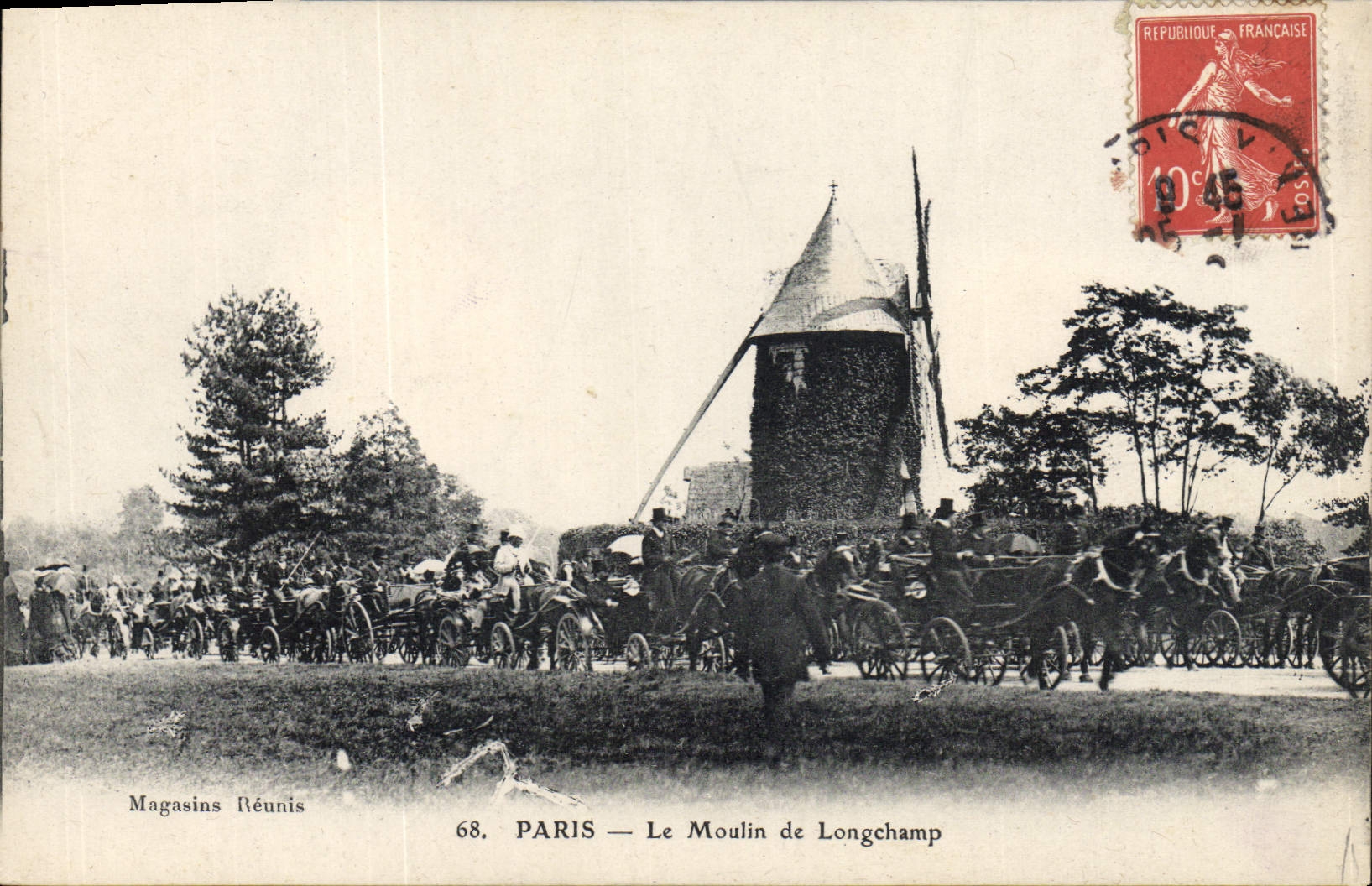 Molino de viento de París de la POSTAL de la VENDIMIA el molino de Longchamp