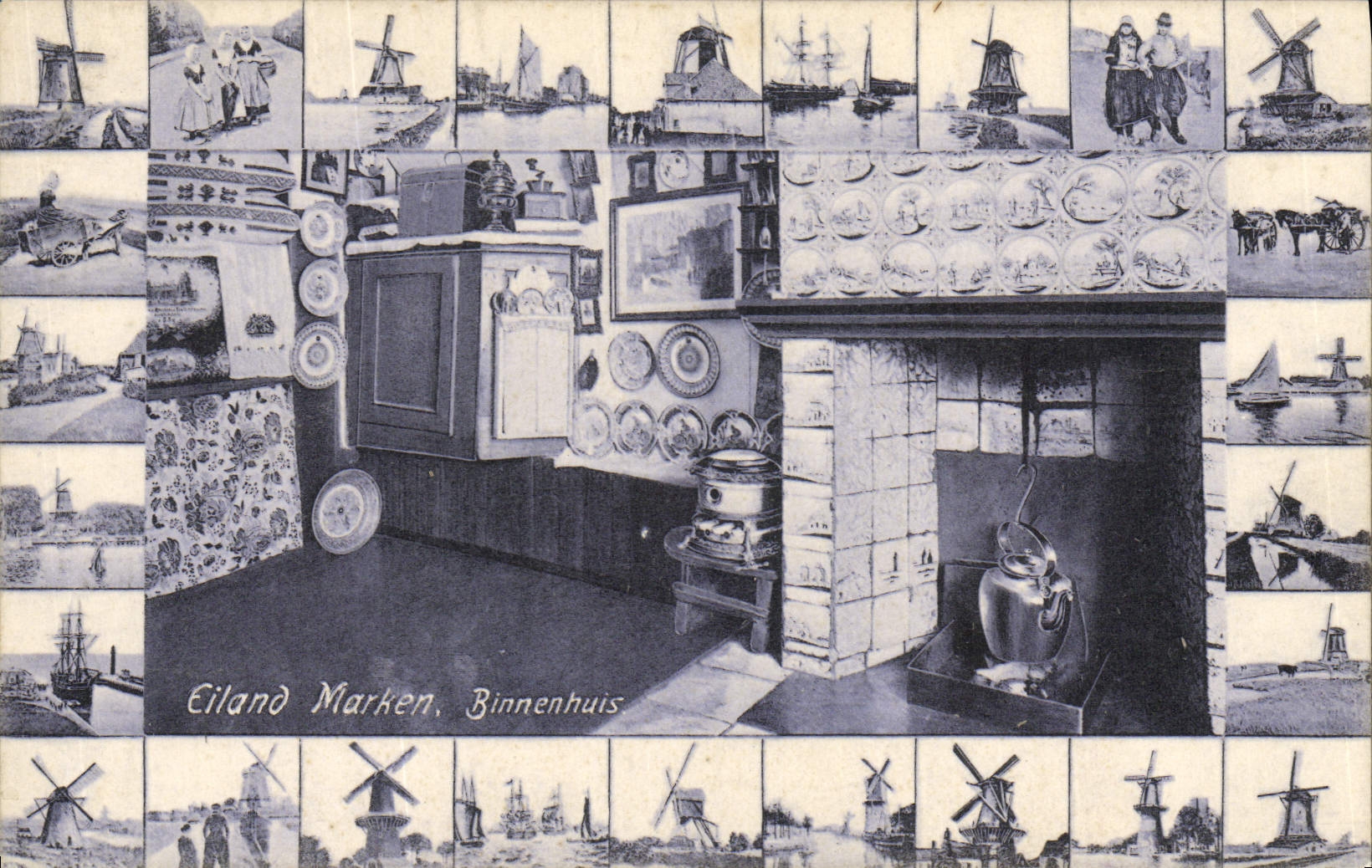 Molino de viento Eiland Marken Binenhuis de la POSTAL de la VENDIMIA