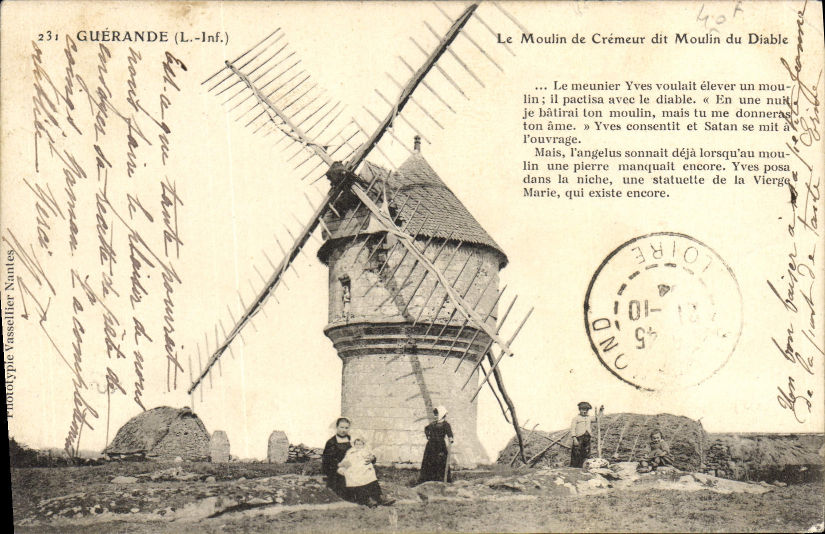 VINTAGE POSTCARD Guerande Windmill the mill of creamy said Mill of devil
