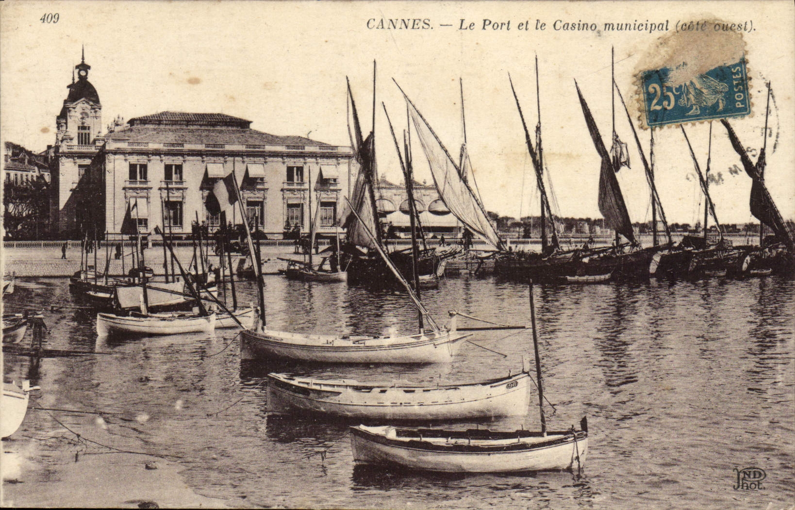 VINTAGE POSTCARD Bateau Fishes Cannes the port and the municipal casino
