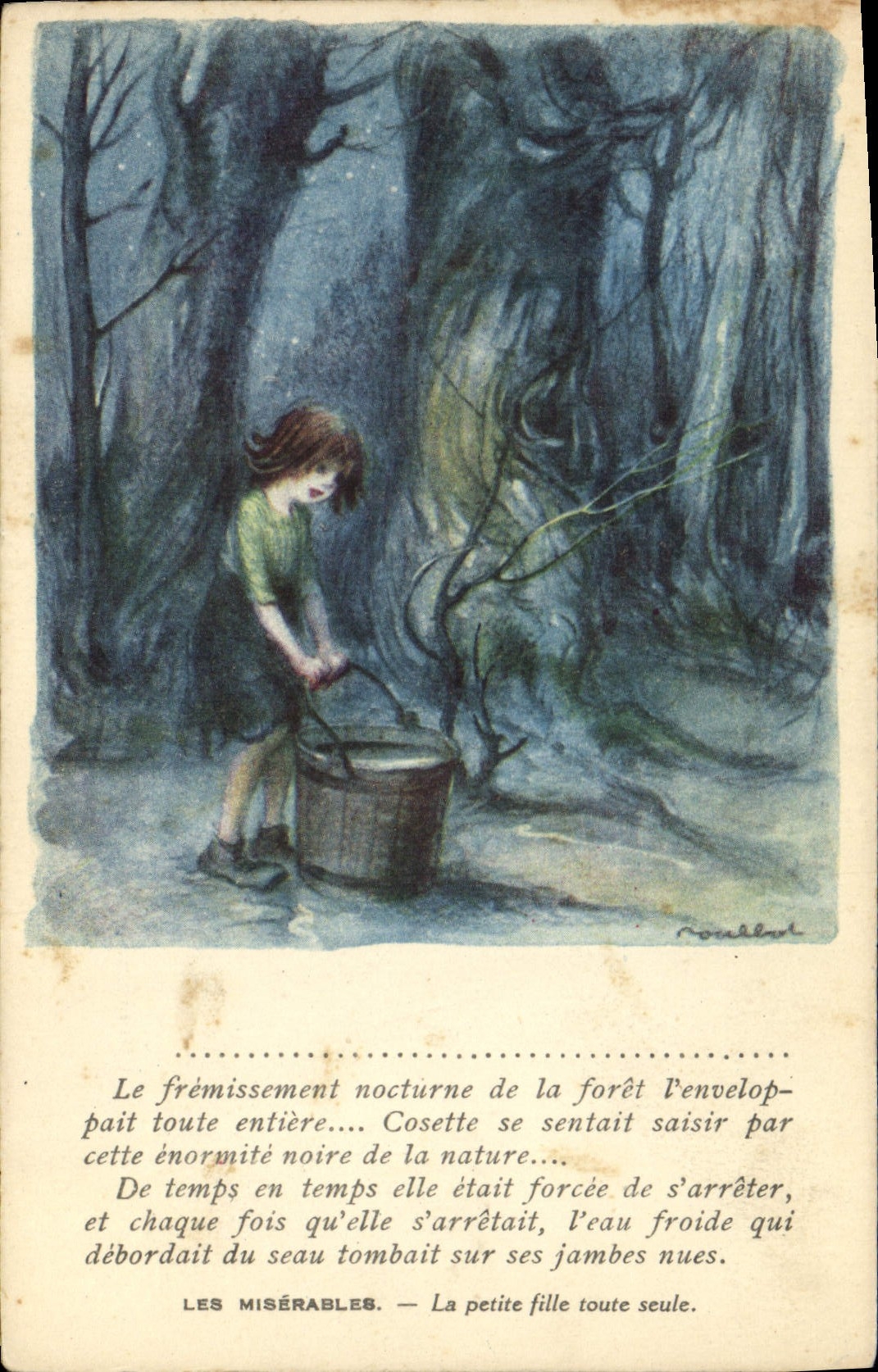 Wretches pobres de Poulbot Victor Hugo del ilustrador de la fantasía de la POSTAL de la VENDIMIA la niña todo sola