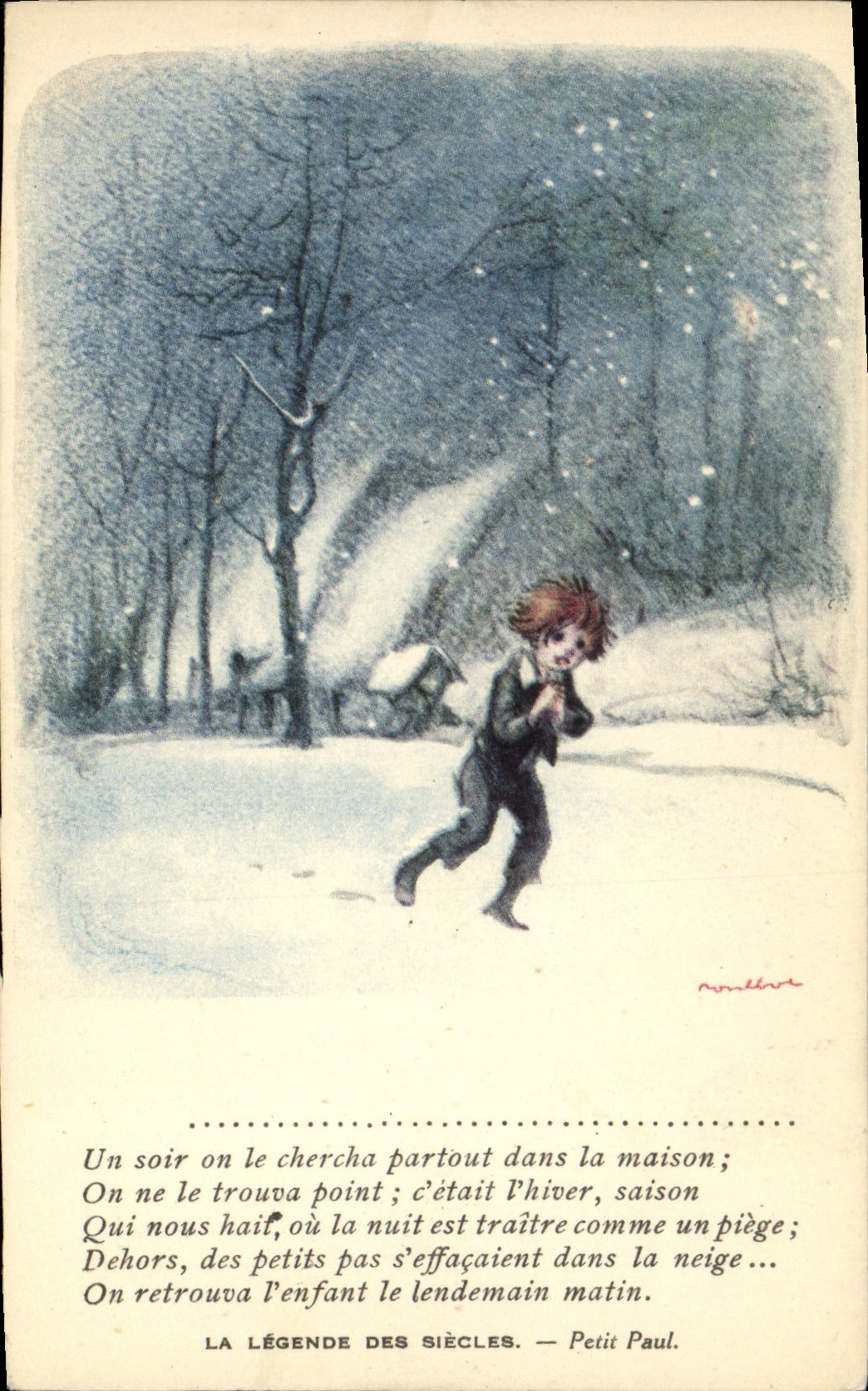 Ilustrador Poulbot Victor Hugo de la fantasía de la POSTAL de la VENDIMIA la leyenda de los siglos pequeño Paul