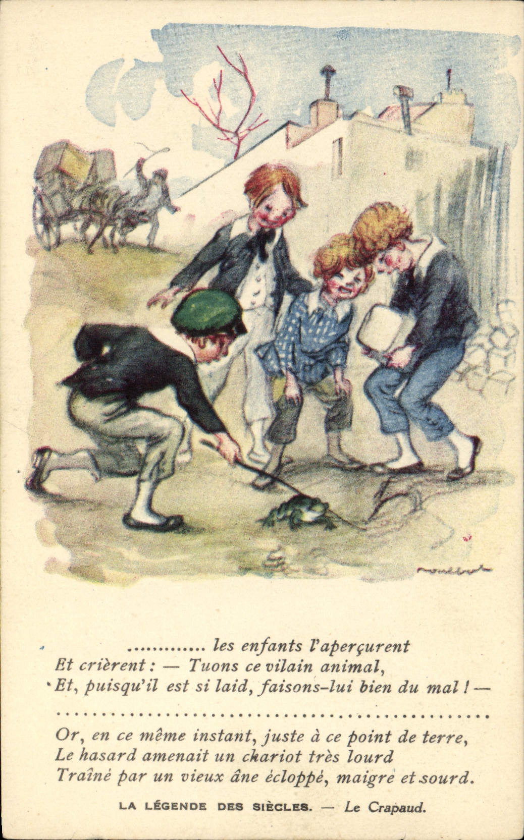 Ilustrador Poulbot Victor Hugo de la fantasía de la POSTAL de la VENDIMIA la leyenda de los siglos la placa de fijación con abrazadera