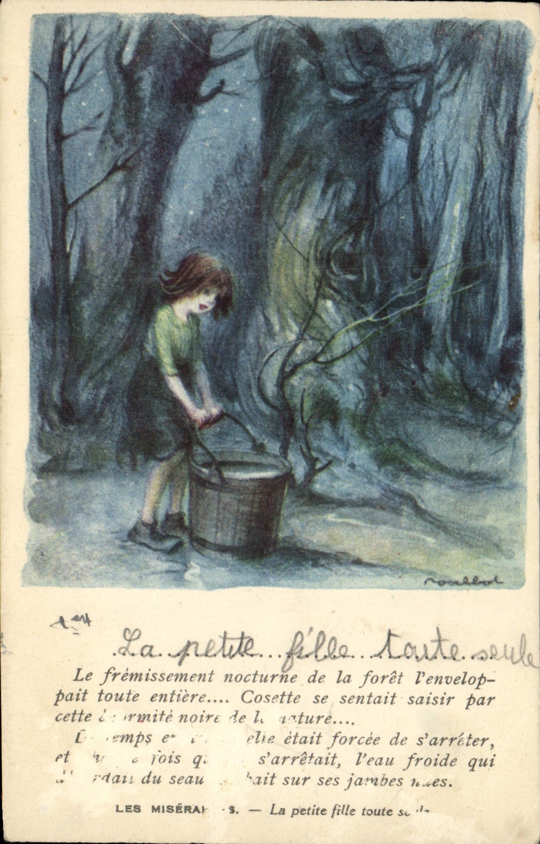 CPA Fantaisie Illustrateur Poulbot Victor Hugo Les miserables La petite fille toute seule