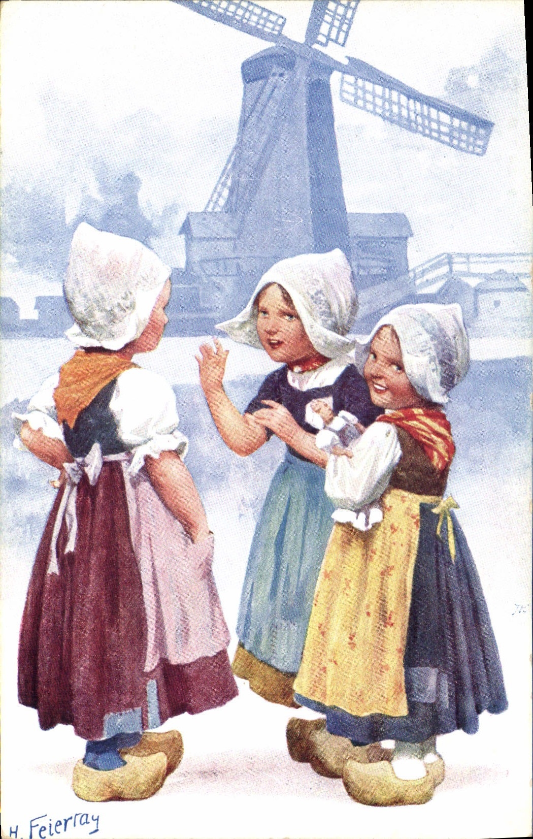 VINTAGE POSTCARD Fantasy Illustrator Feiertug Children Windmill