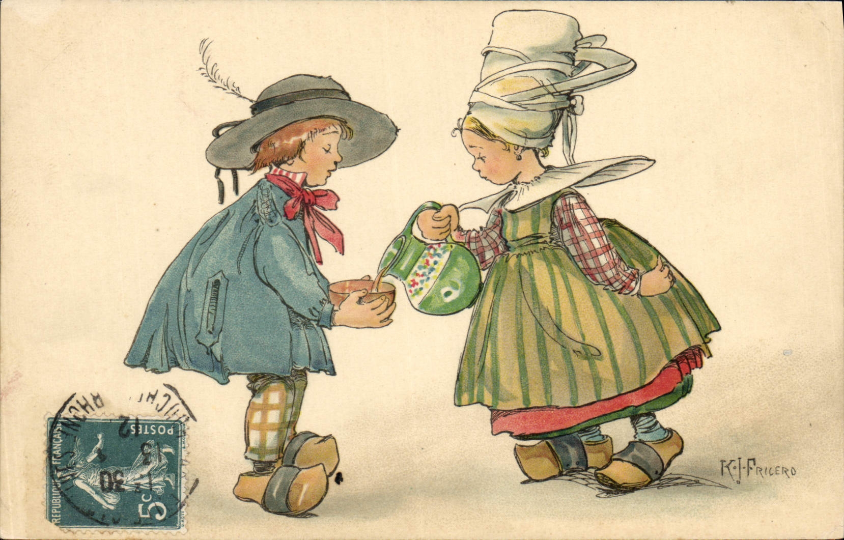 VINTAGE POSTCARD Fantasy Illustrator Brittany Children