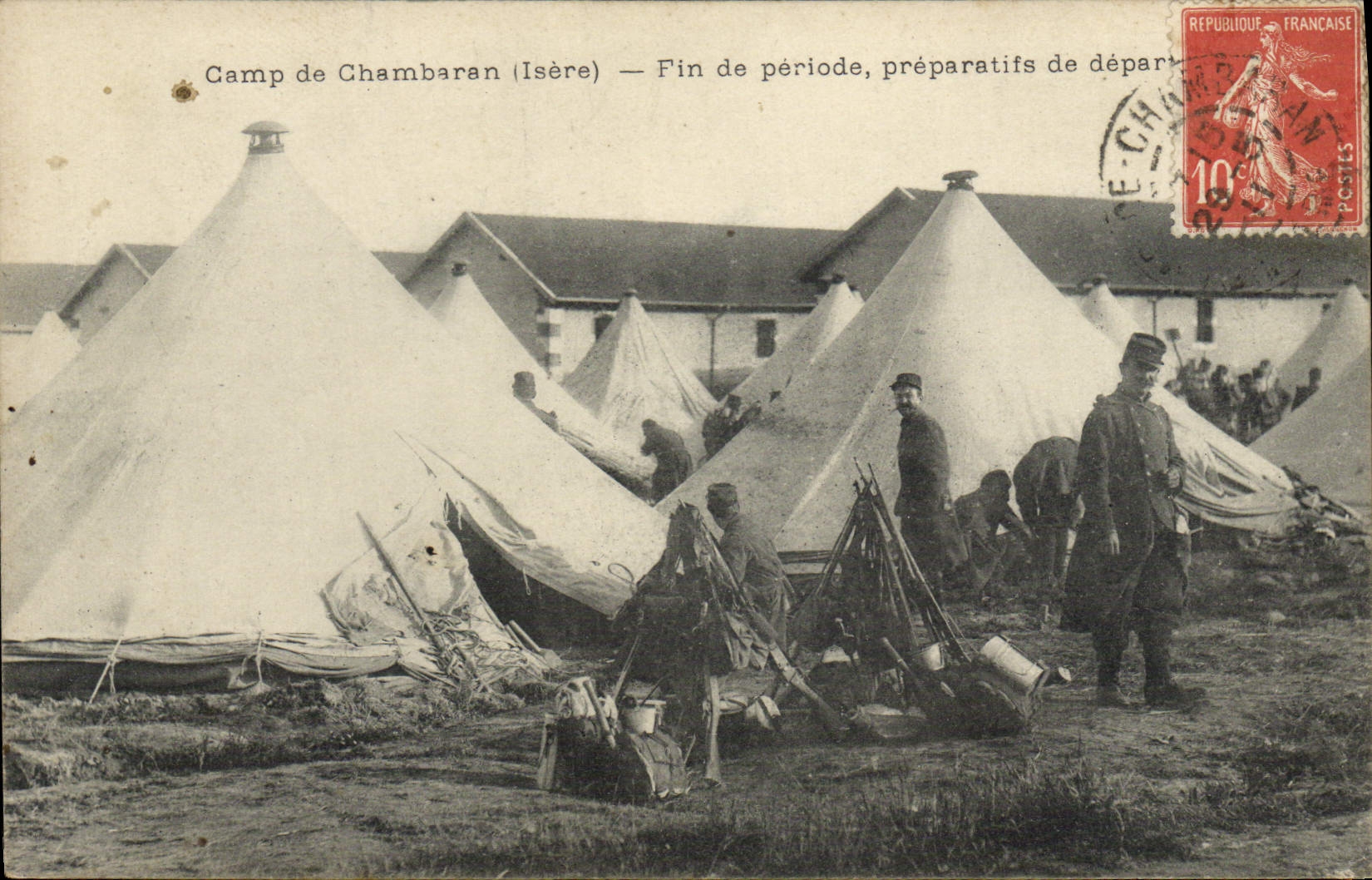 CPA Militaria Camp de Chambaran Fin de periode Preparatifs de depart