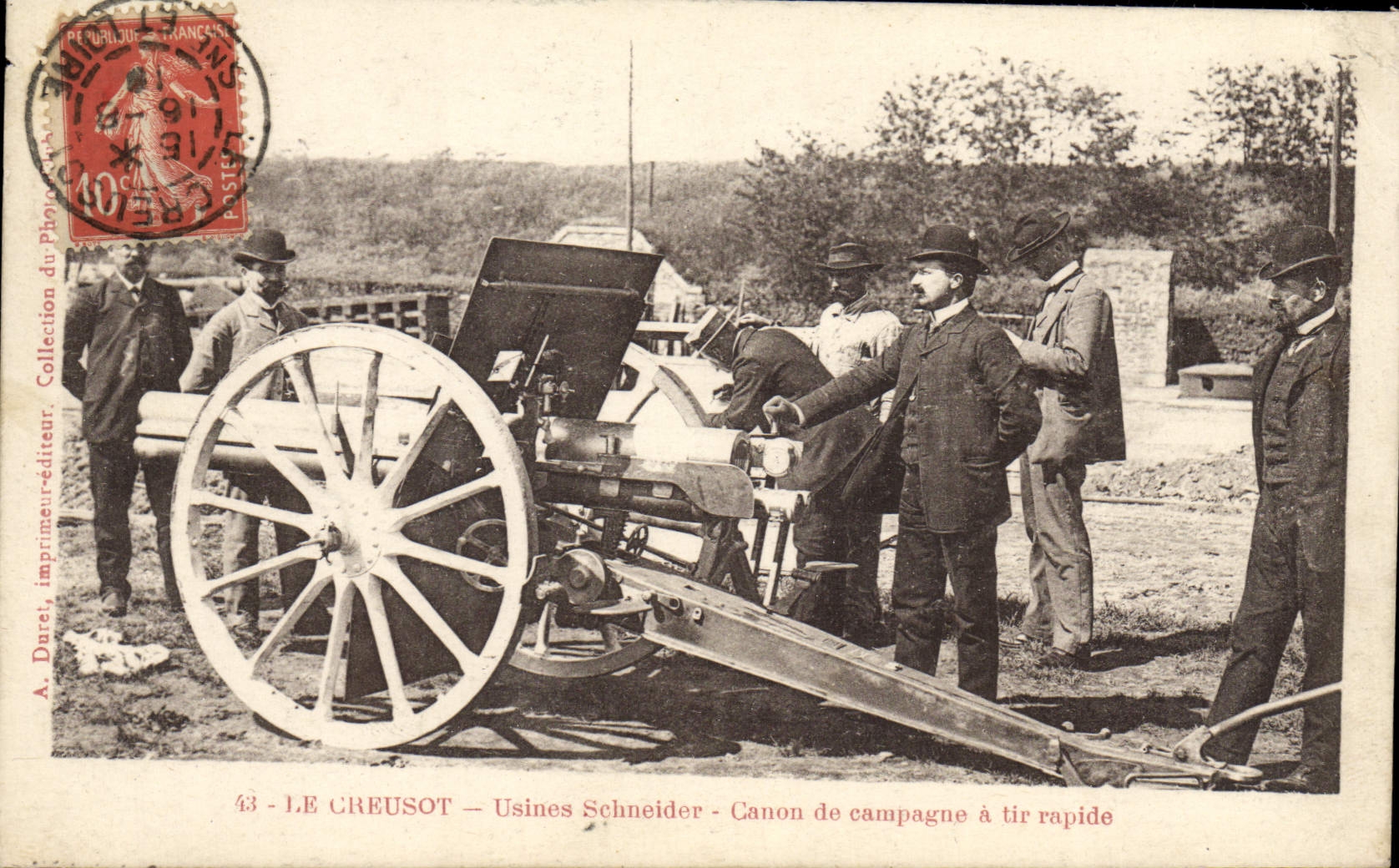 VINTAGE POSTCARD Militaria Creusot Usines Schneider Field gun has shooting fast