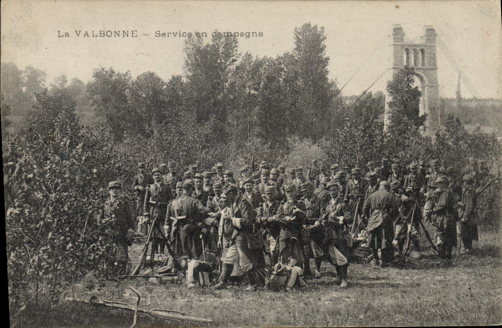 VINTAGE POSTCARD Militaria Valbonne Service in shift