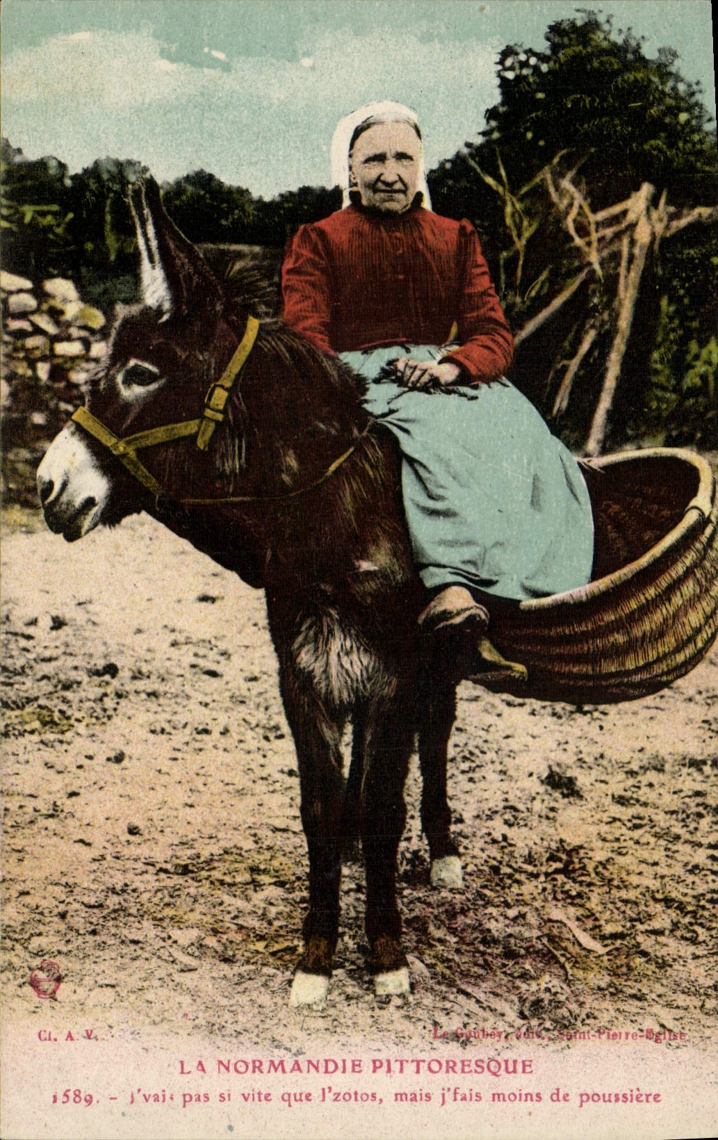 CPA Folklore Femme ane Mule Normandie