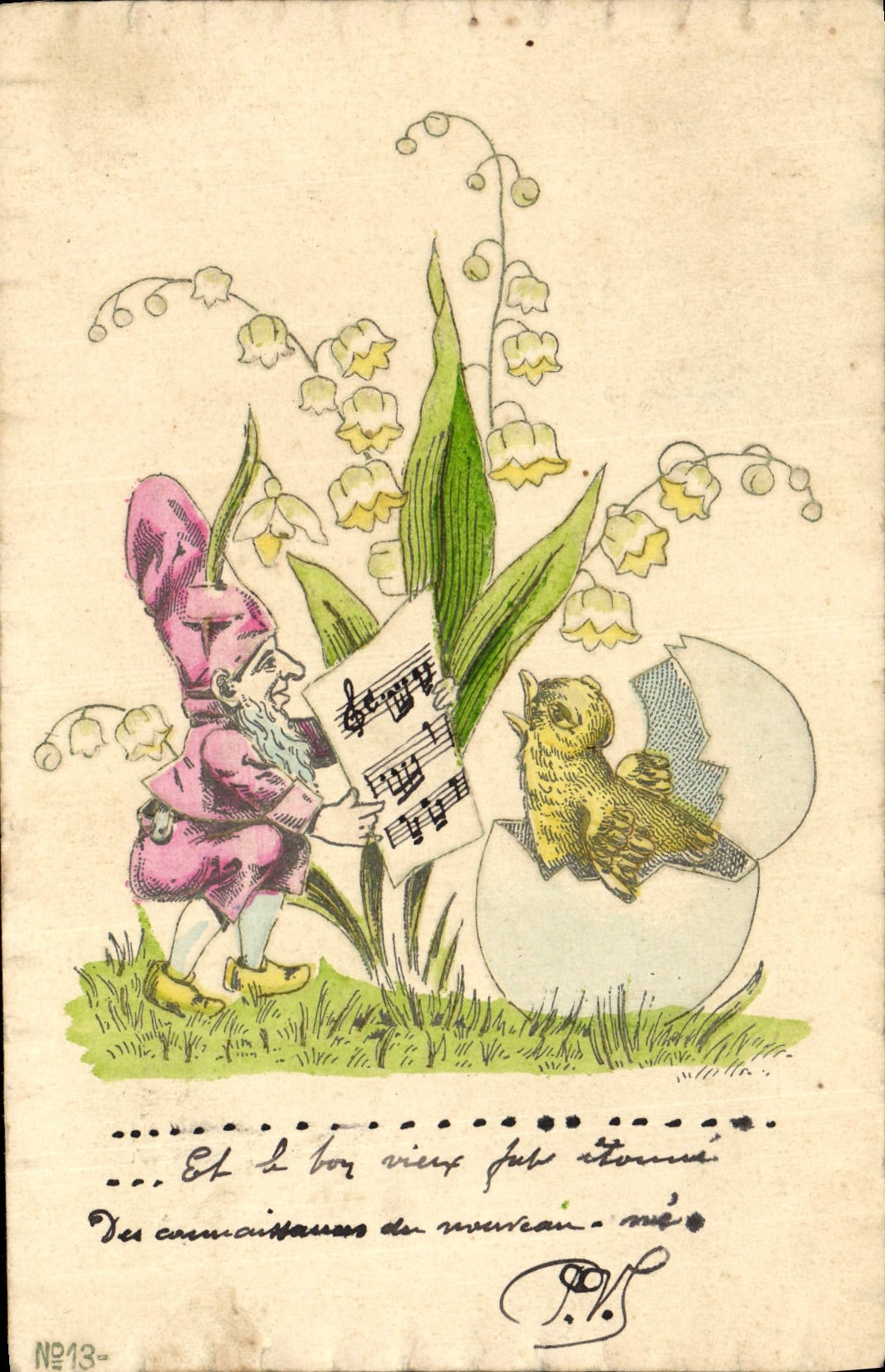 CPA Lutin Fantaisie Oiseau oeuf
