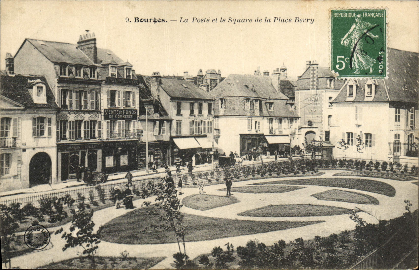 VINTAGE POSTCARD Bourges La Poste and public garden Post office building of the Berry Place