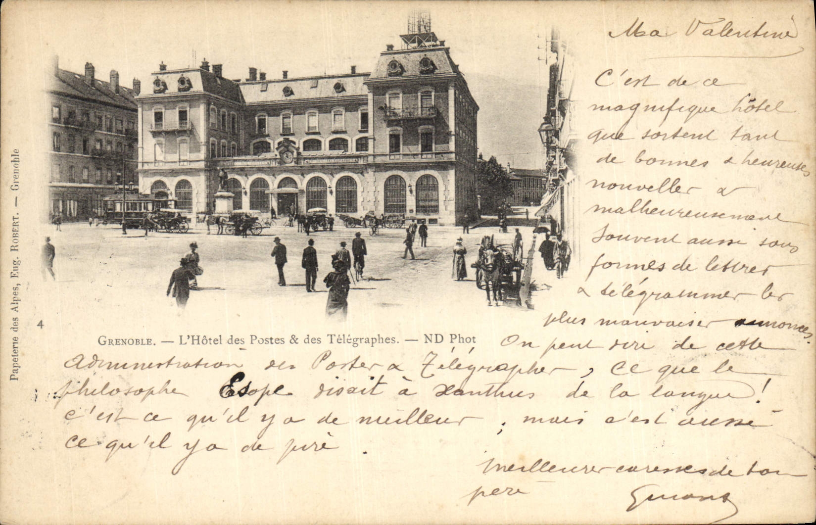 VINTAGE POSTCARD and Post office building Grenoble Telegraph