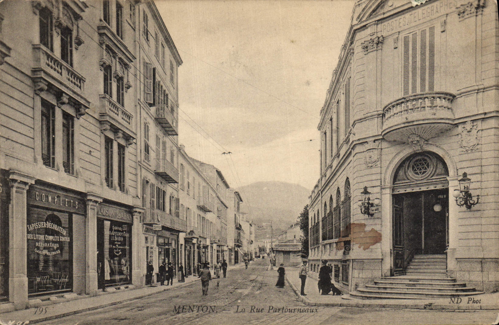 CPA Hotel des Postes Menton La rue Partourneaux