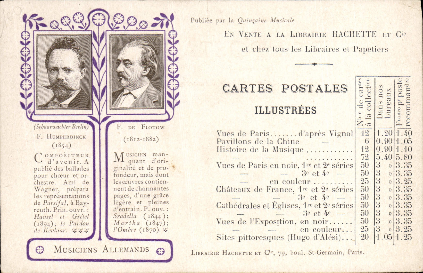 CPA Publicite Cartes postales illustrees Humperdinck Flotow Musiciens allemands TOP