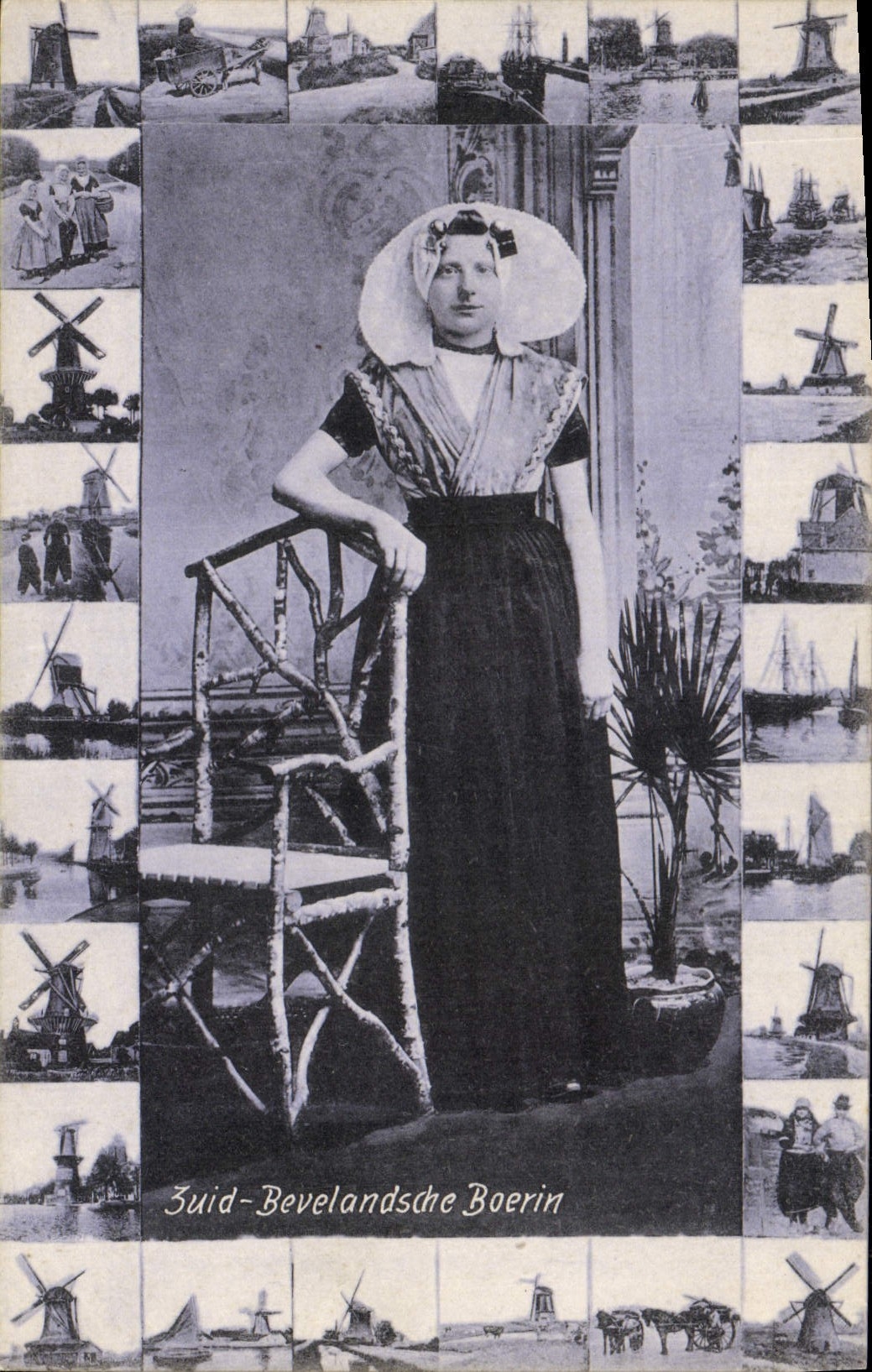 VINTAGE POSTCARD Windmill Zuid Bevelandsche Boerin