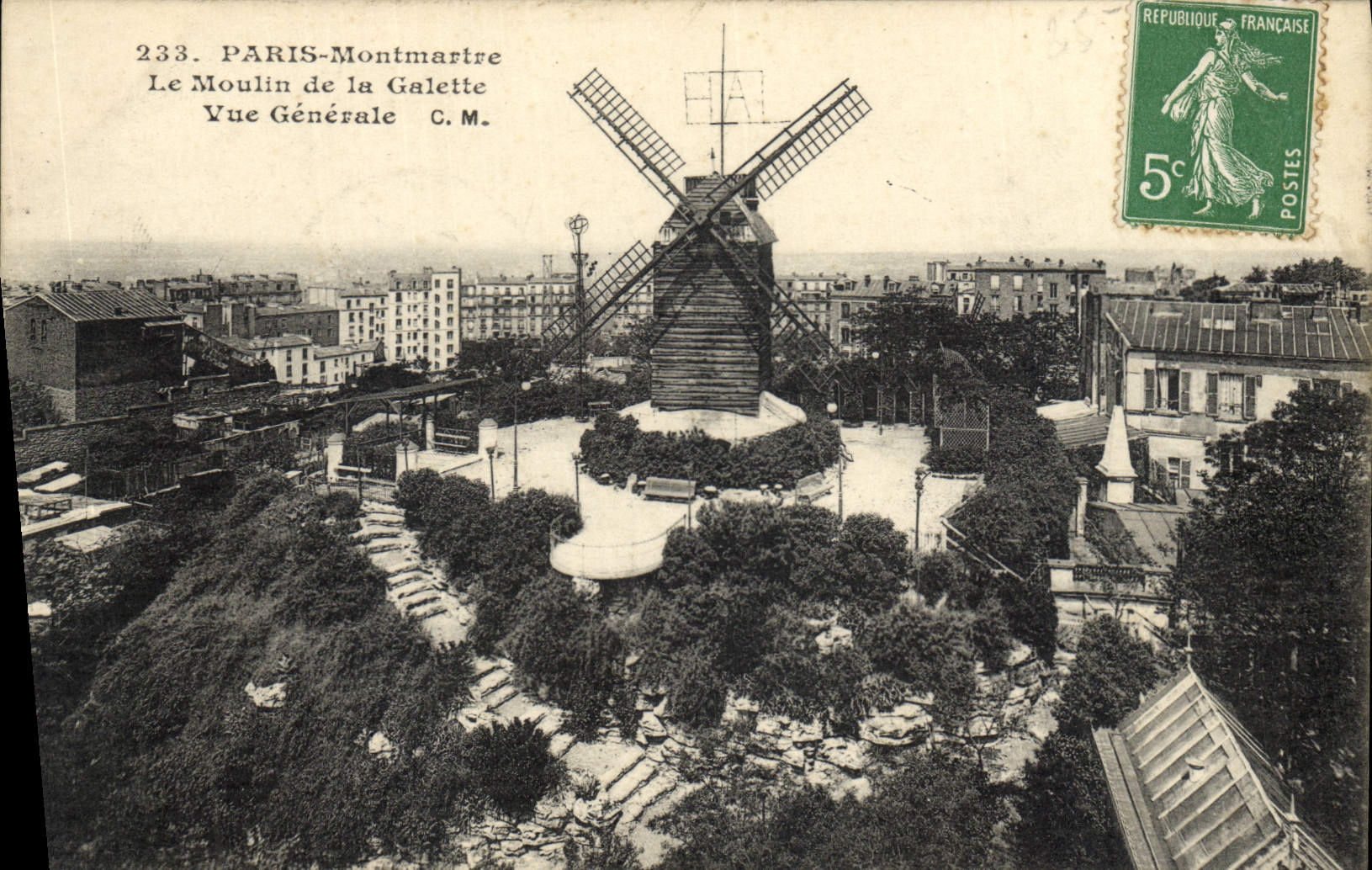 CPA Moulin a vent Paris Montmartre Le Moulin de la Galette Vue generale