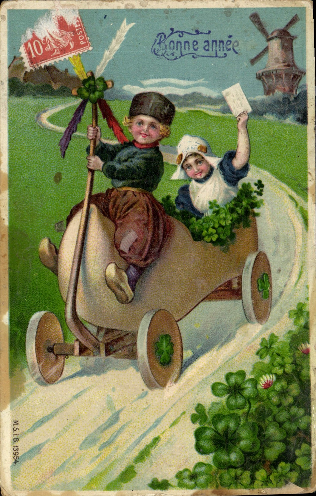 VINTAGE POSTCARD Windmill Automobile Child