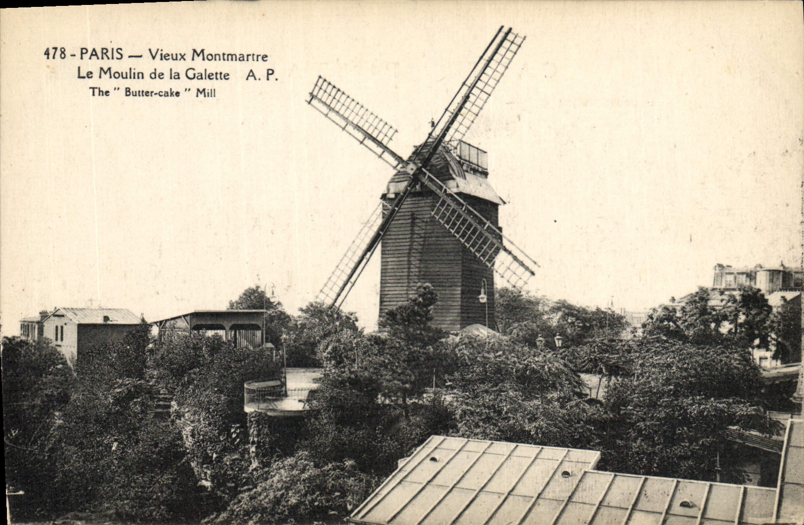 VINTAGE POSTCARD Windmill Paris Old Montmartre the Mill of Wafer