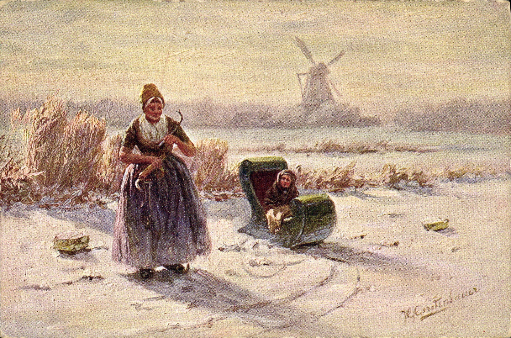 CPA Moulin a vent Femme