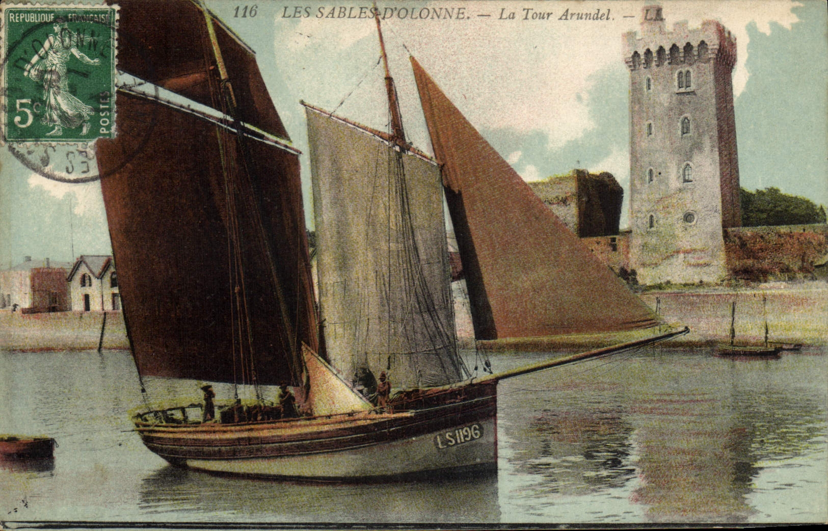 VINTAGE POSTCARD Bateau Fishes Sands of olonne the Arundel Tower